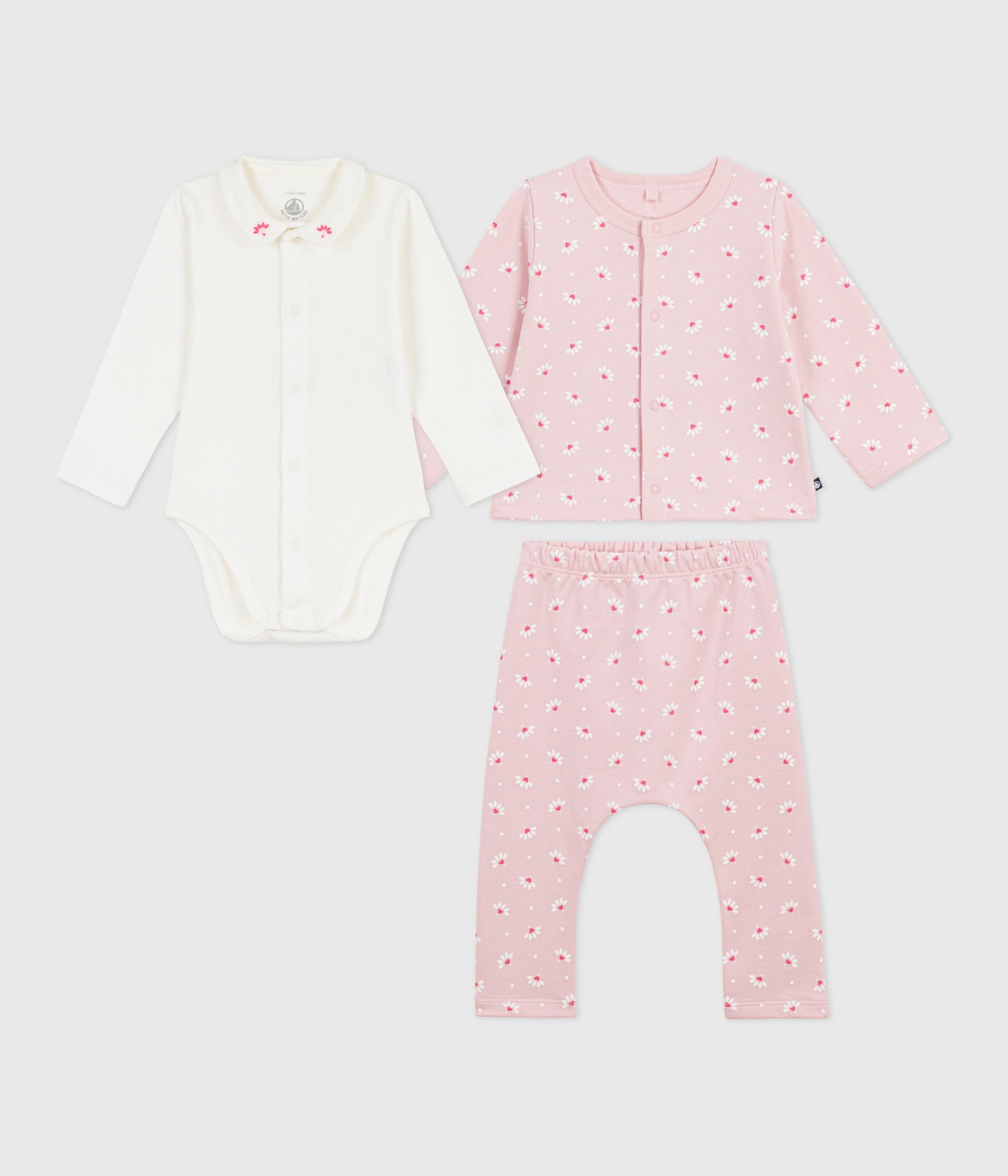 Babies' 3-piece heart-print set, including an embroidered body