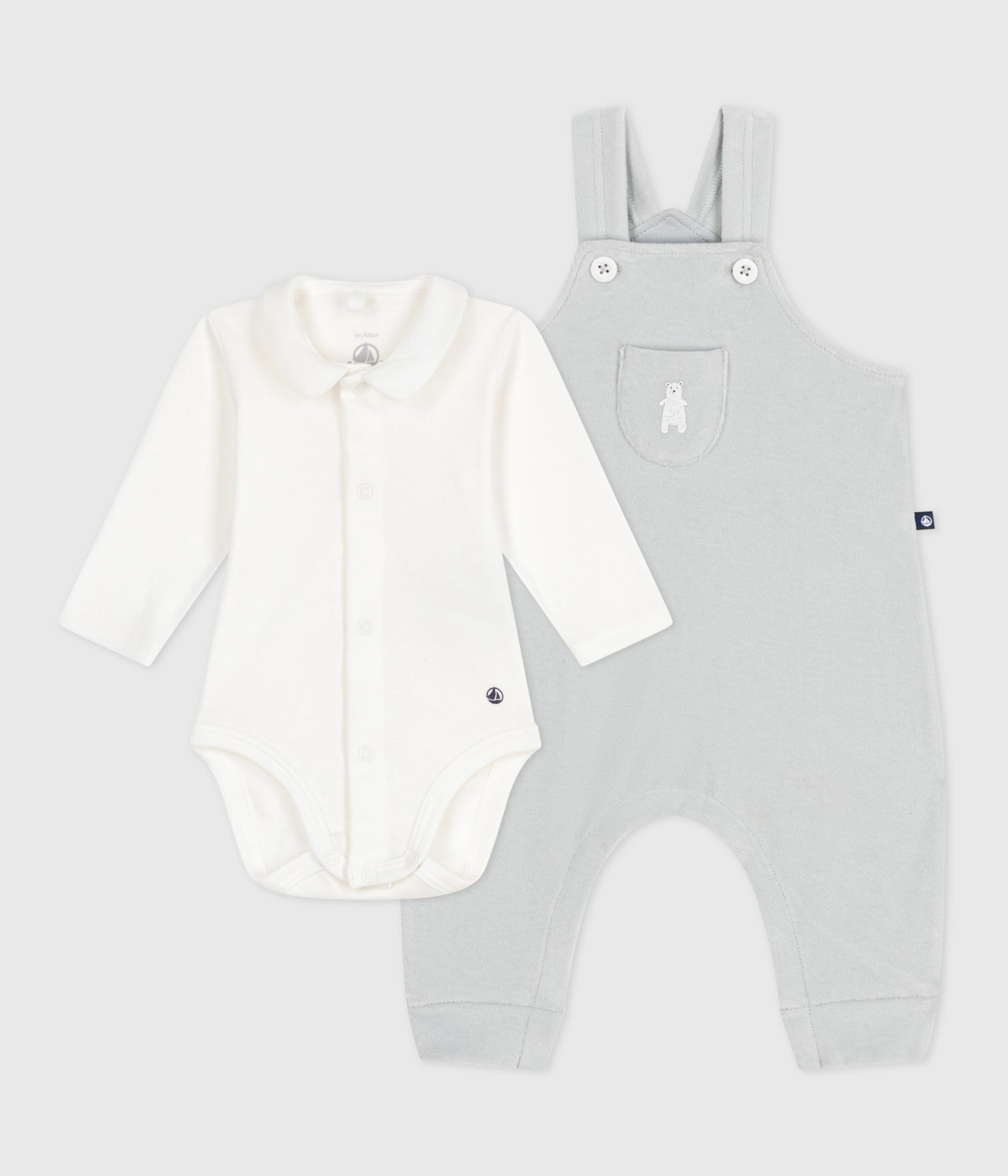 Babies' dungarees in plain cotton with stylish details