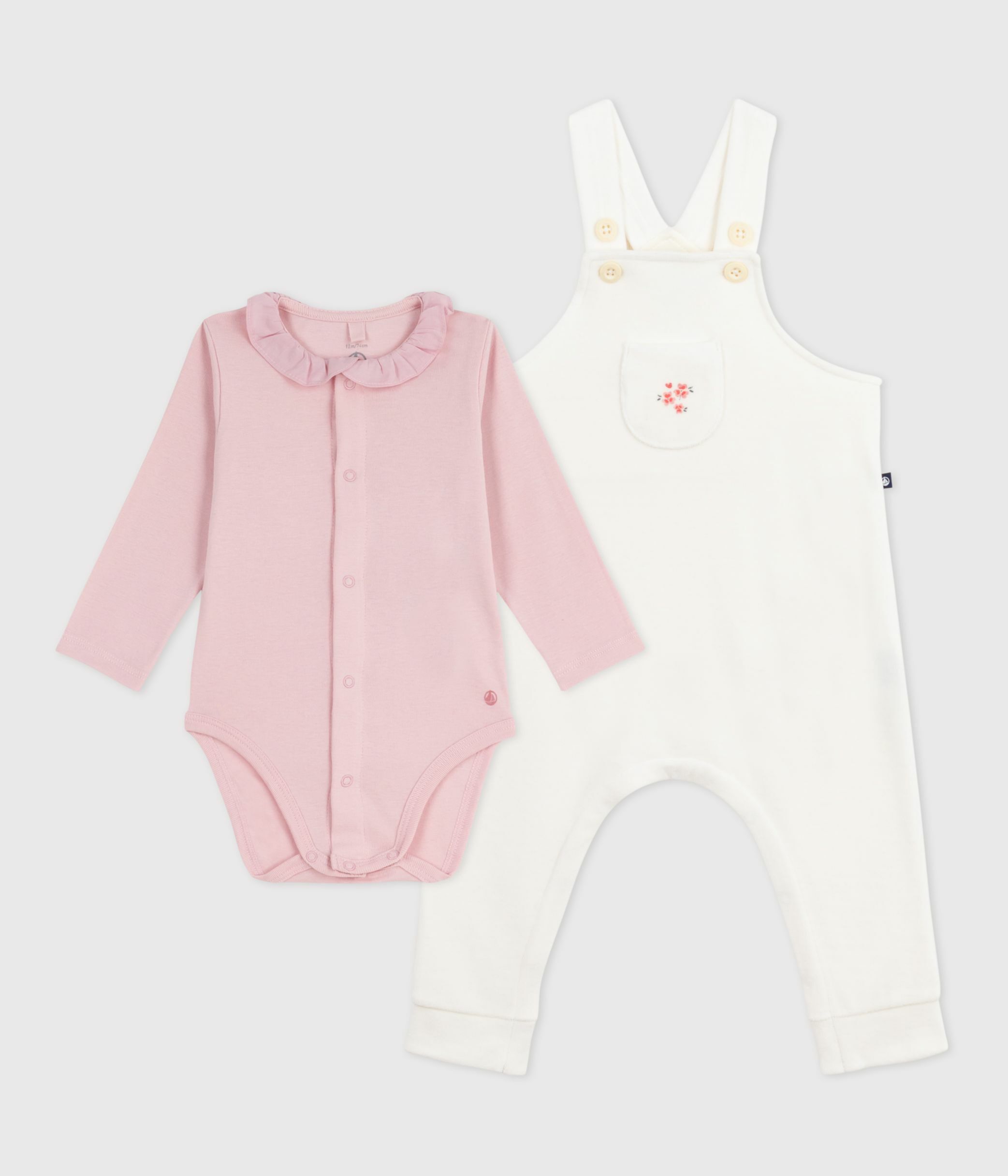 Babies' dungarees in plain cotton with stylish details