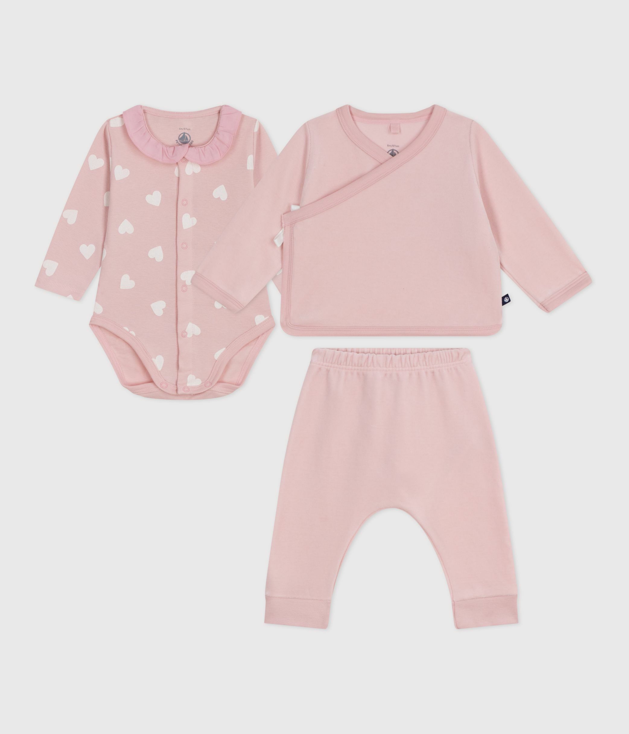 Babies' 2-piece velour gift set, the body printed with hearts