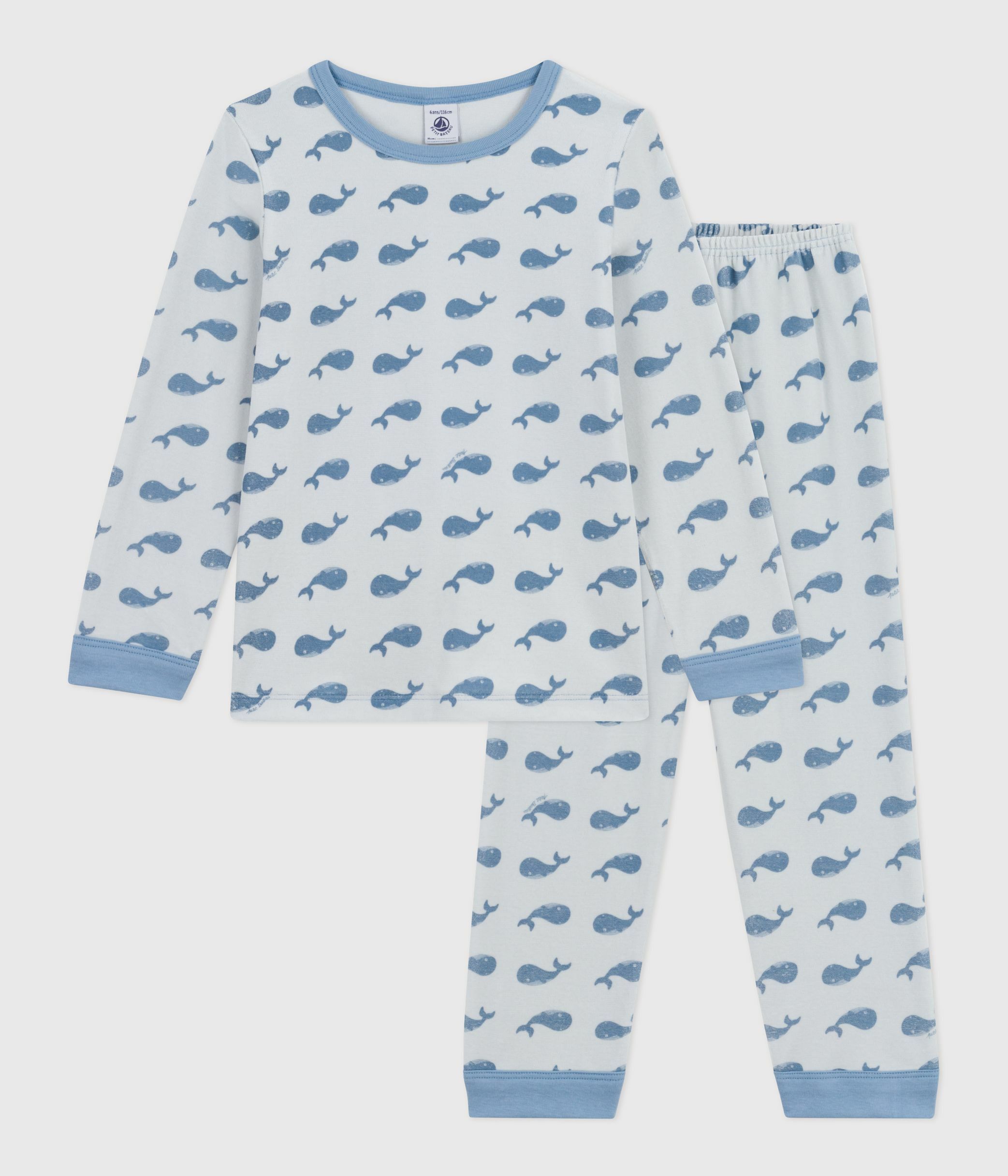 Children's whale-print velour pyjamas