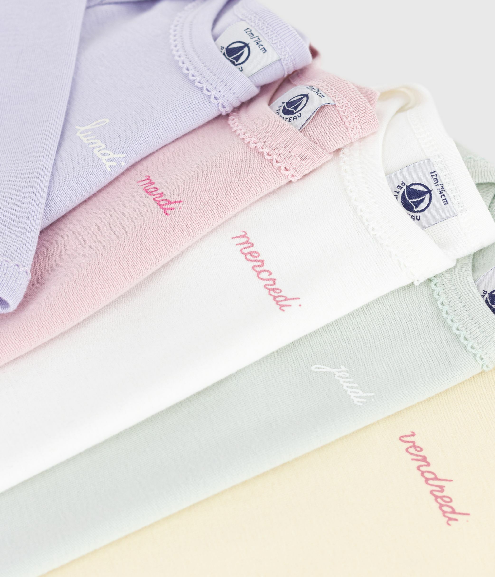 Pack of long-sleeved days of the week cotton bodies for babies