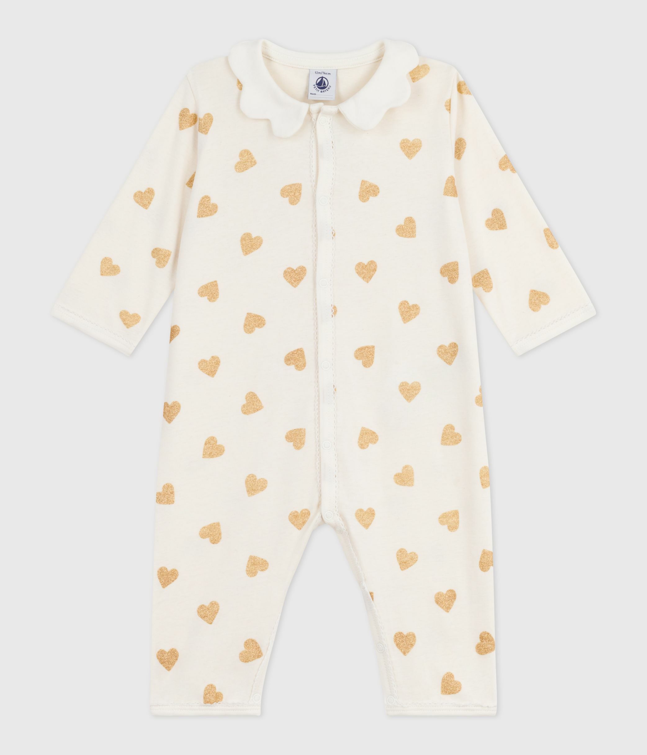 Babies' footless golden heart-print cotton pyjama suit