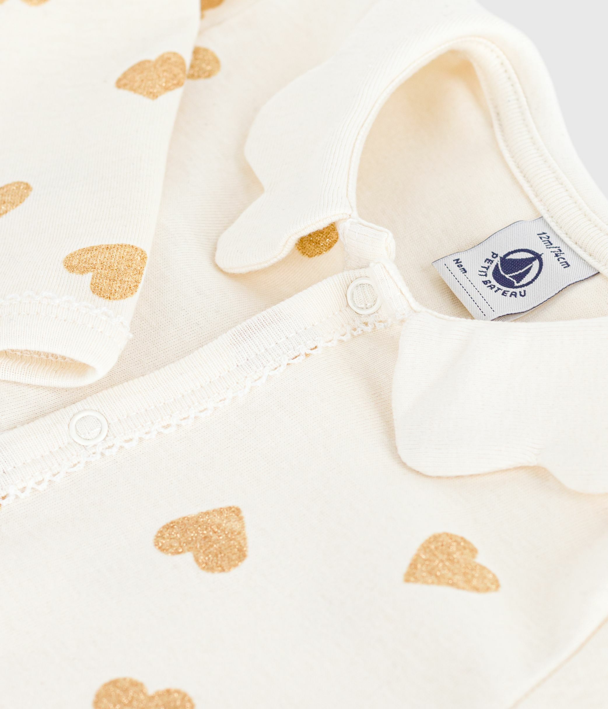Babies' footless golden heart-print cotton pyjama suit
