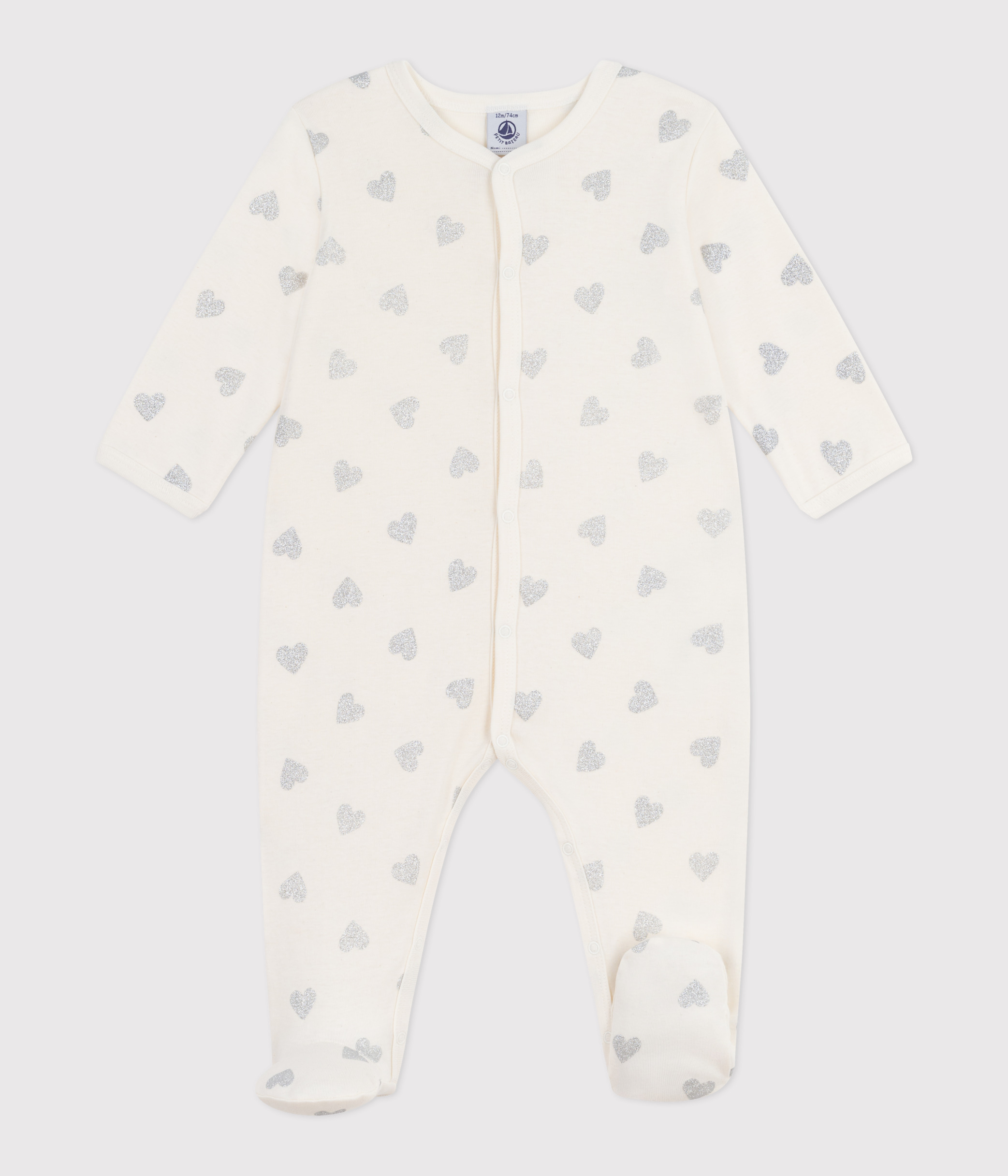Babies' silvery heart-print cotton pyjamas