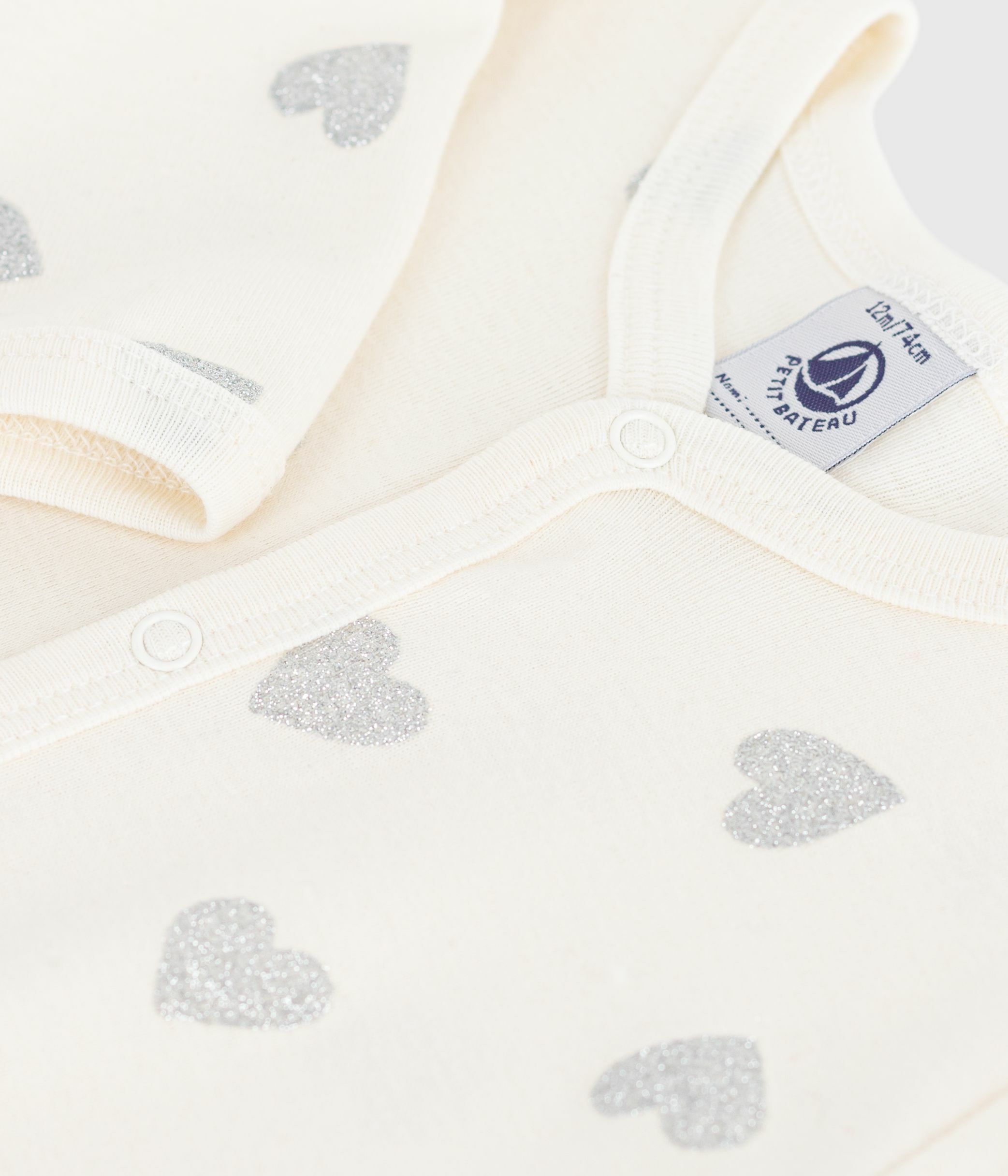 Babies' silvery heart-print cotton pyjamas