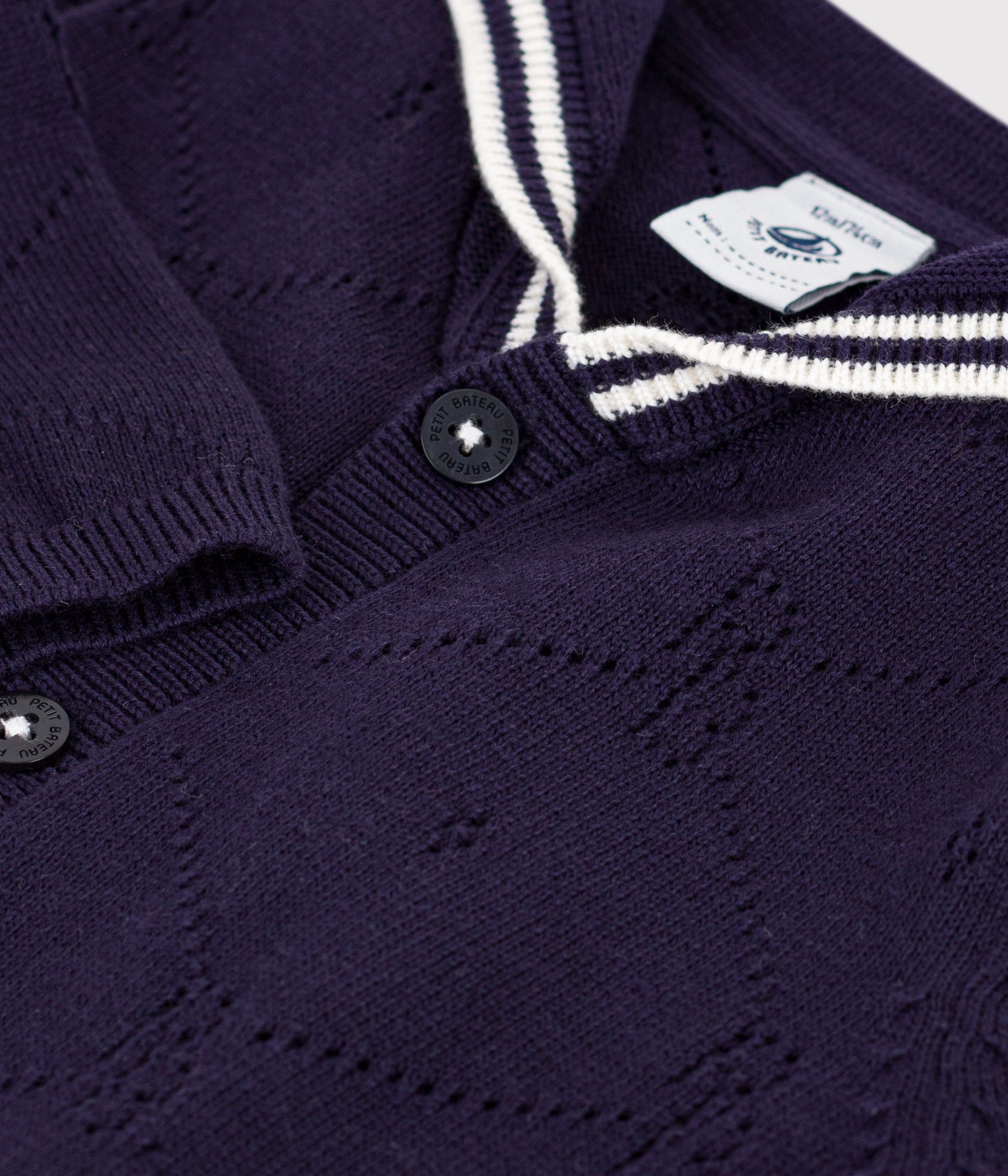 Babies' openwork cotton cardigan with a sailor collar