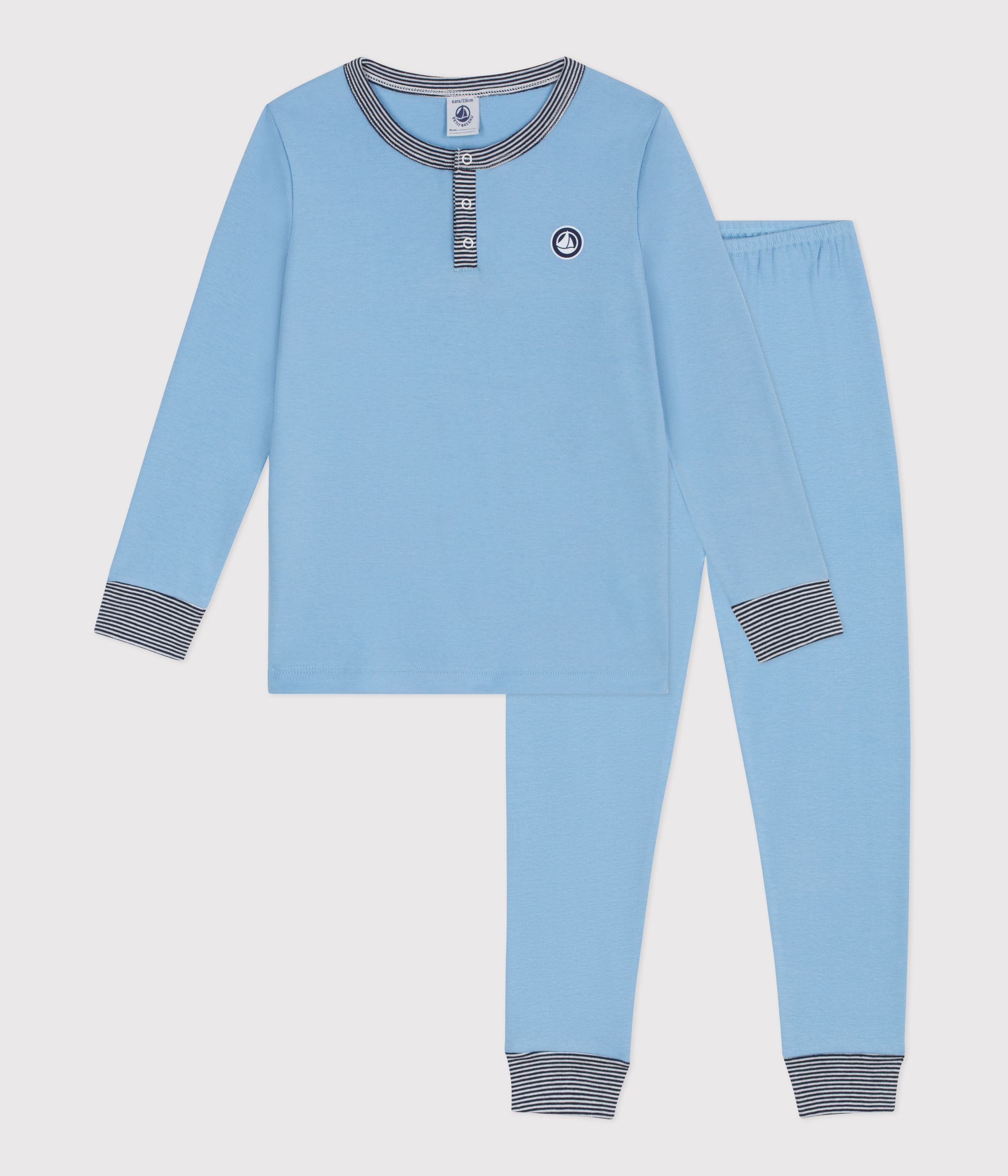 Children's plain cotton pyjamas with a grandad neckline