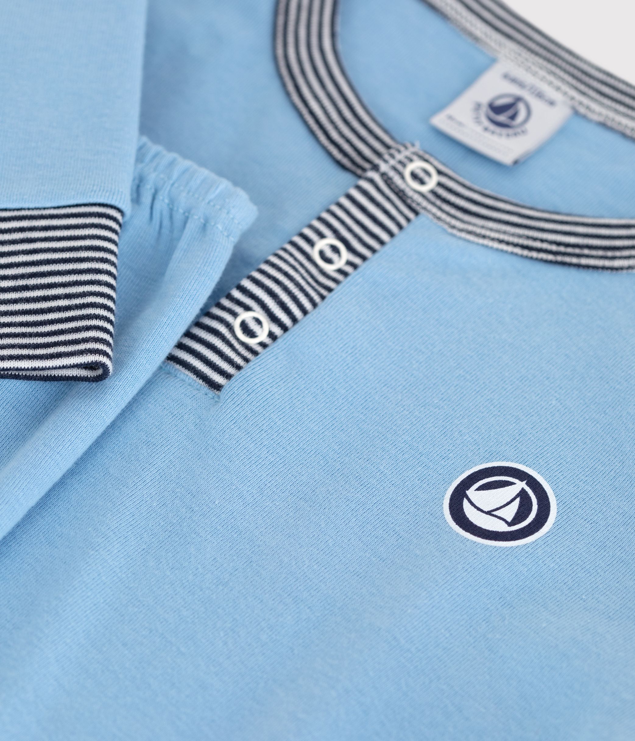 Children's plain cotton pyjamas with a grandad neckline