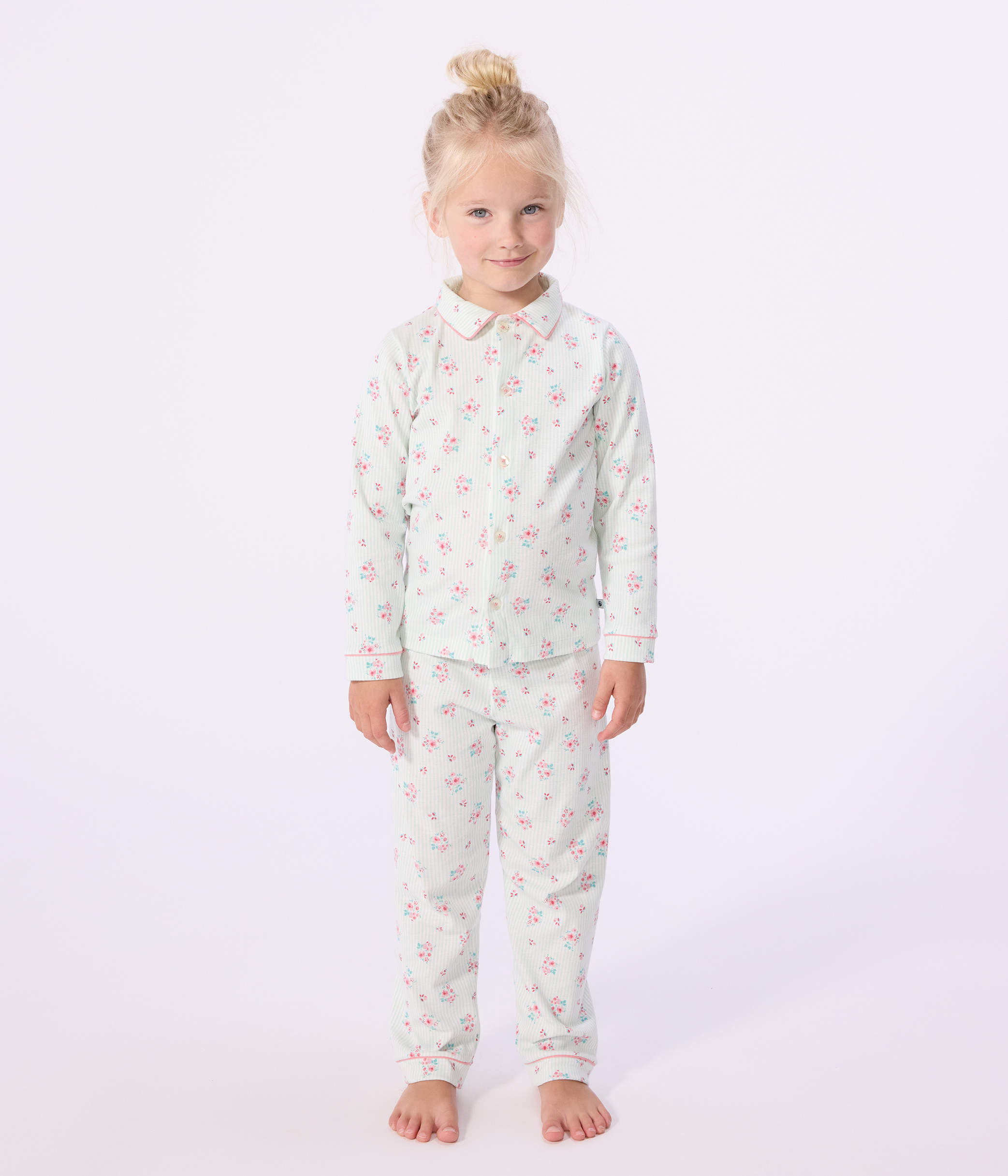 Children's buttoned printed cotton pyjamas