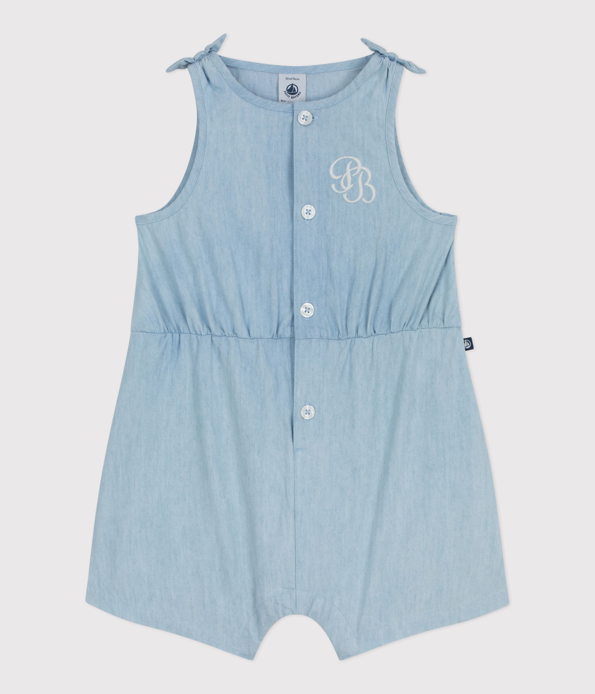Babies' short chambray jumpsuit