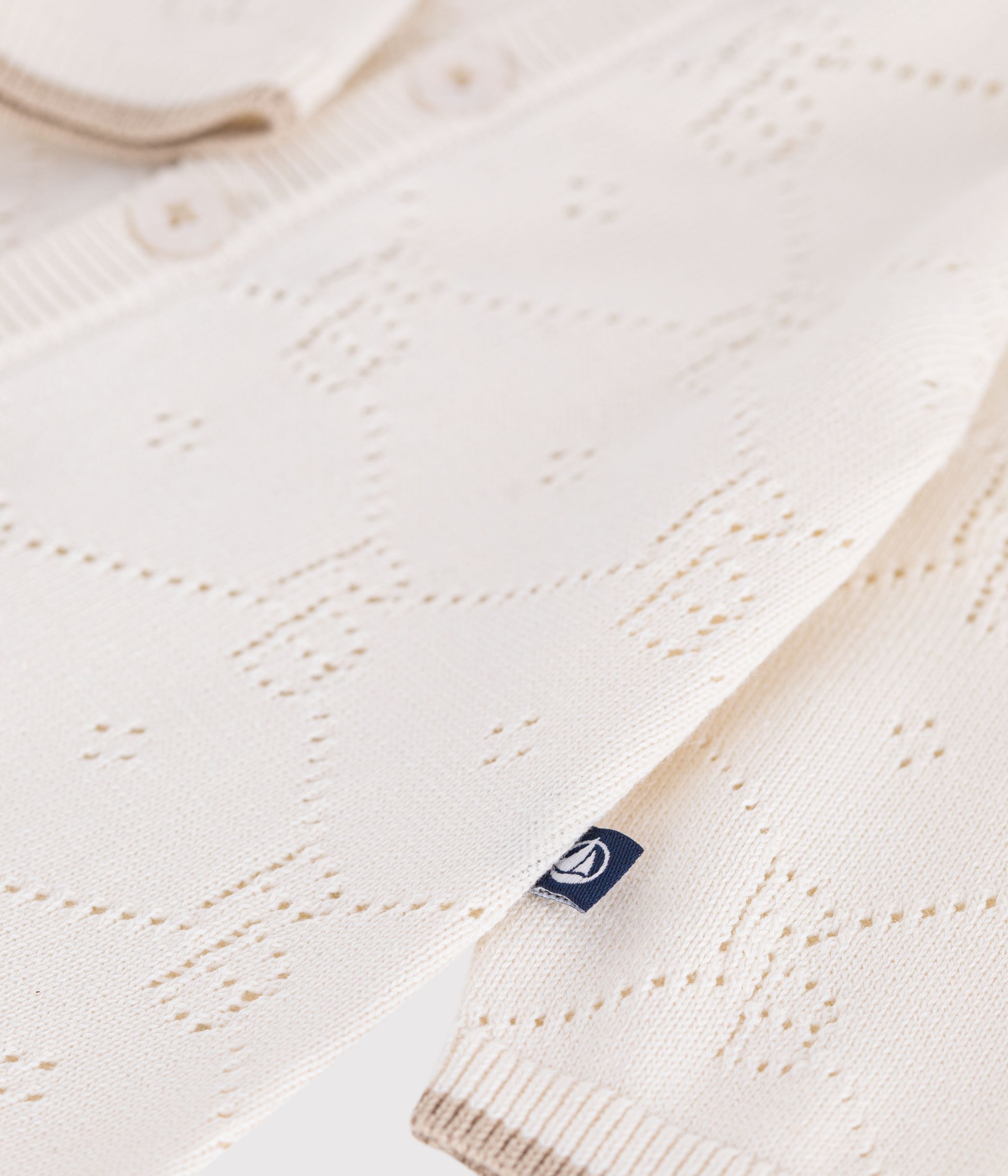 Babies' long openwork knit cotton playsuit