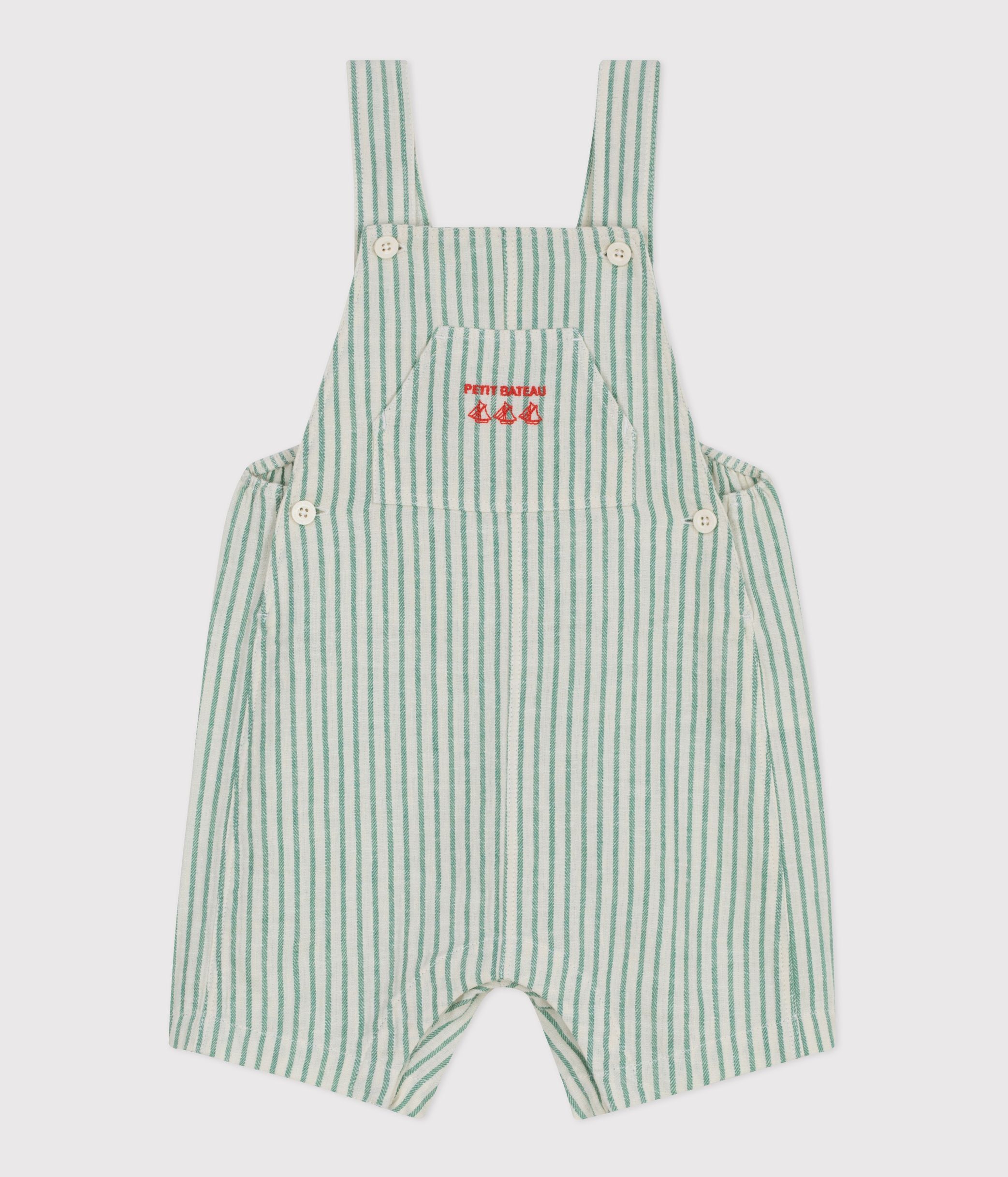 Babies' short-legged stripy cotton/linen dungarees