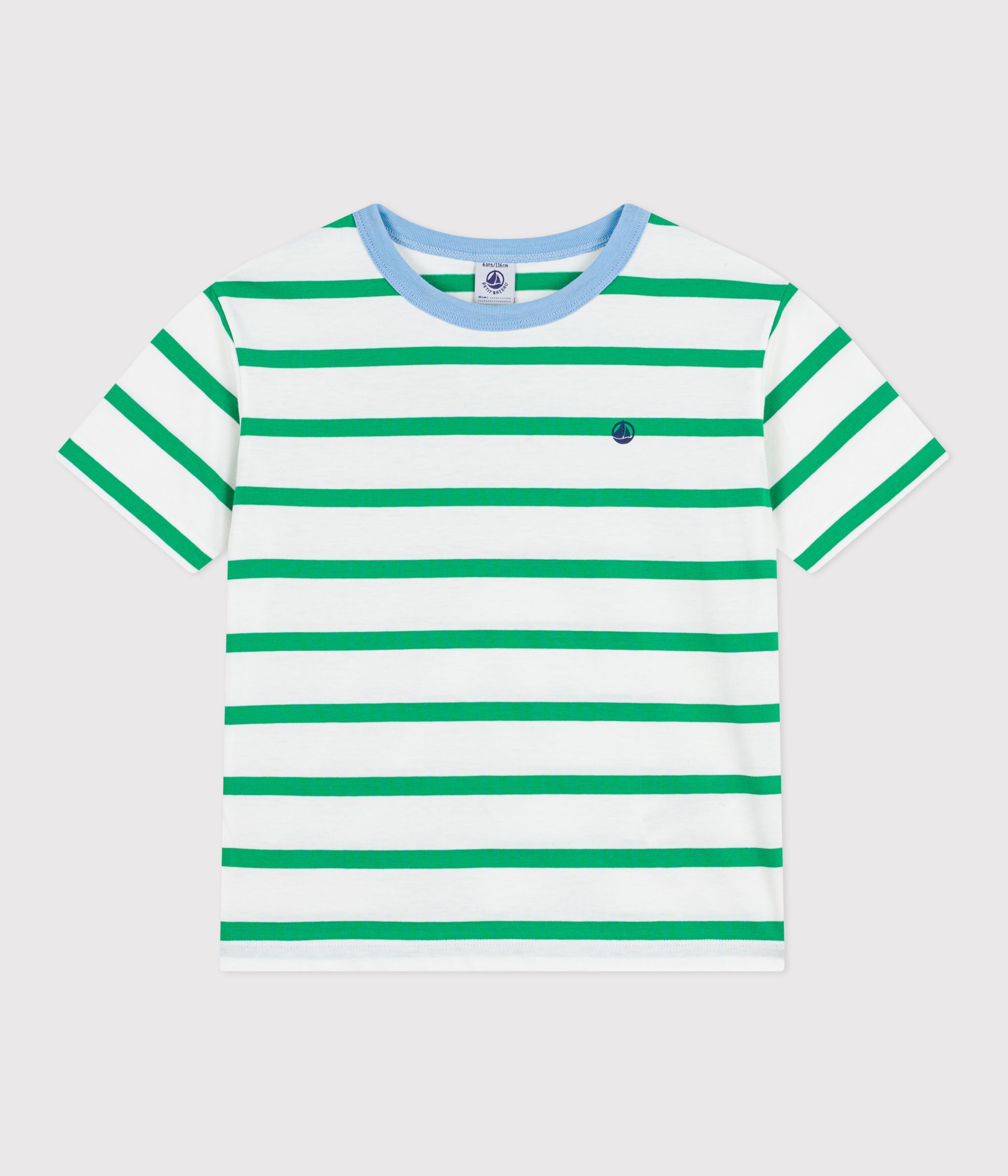Children's short-sleeved stripy cotton T-shirt