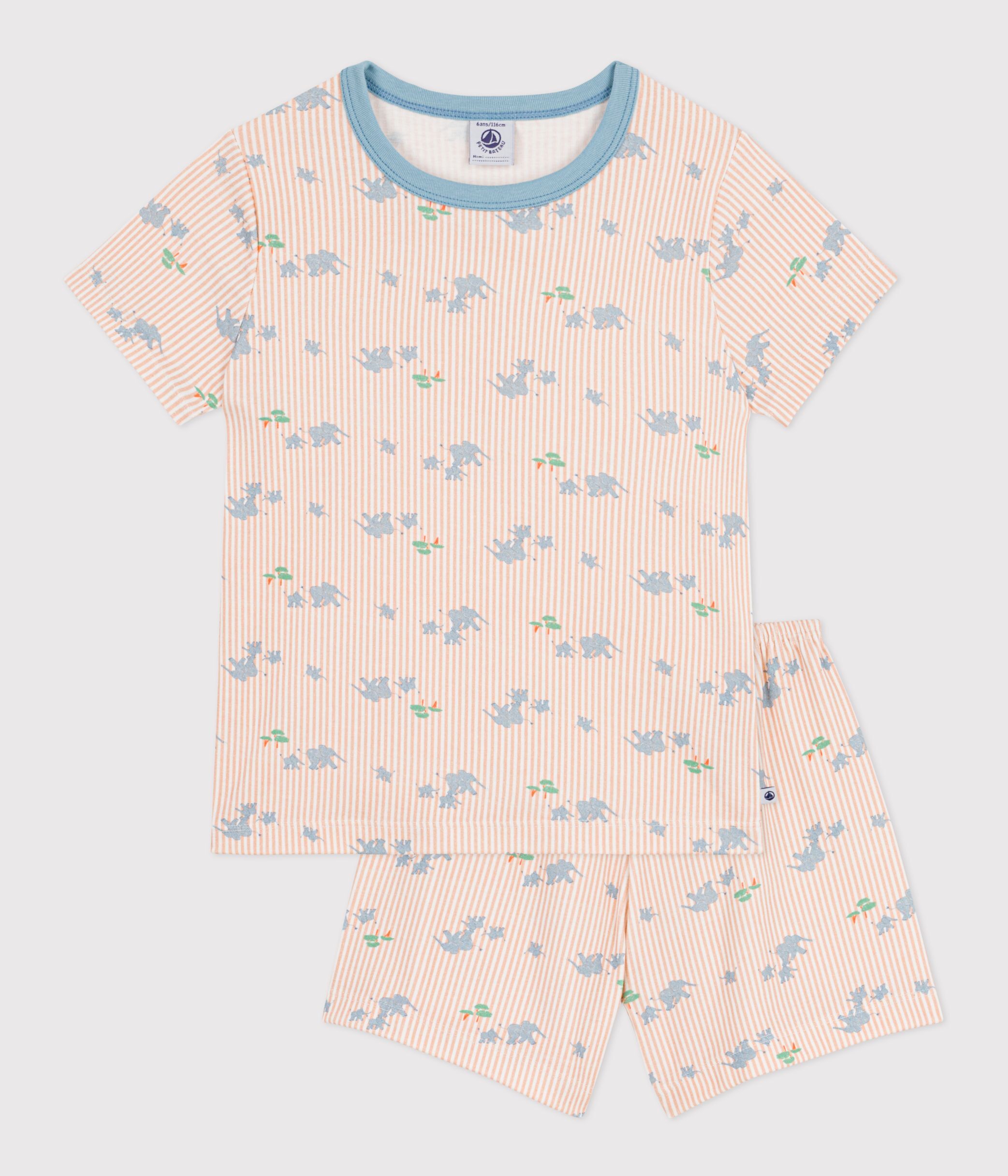Children's short elephant print cotton pyjamas