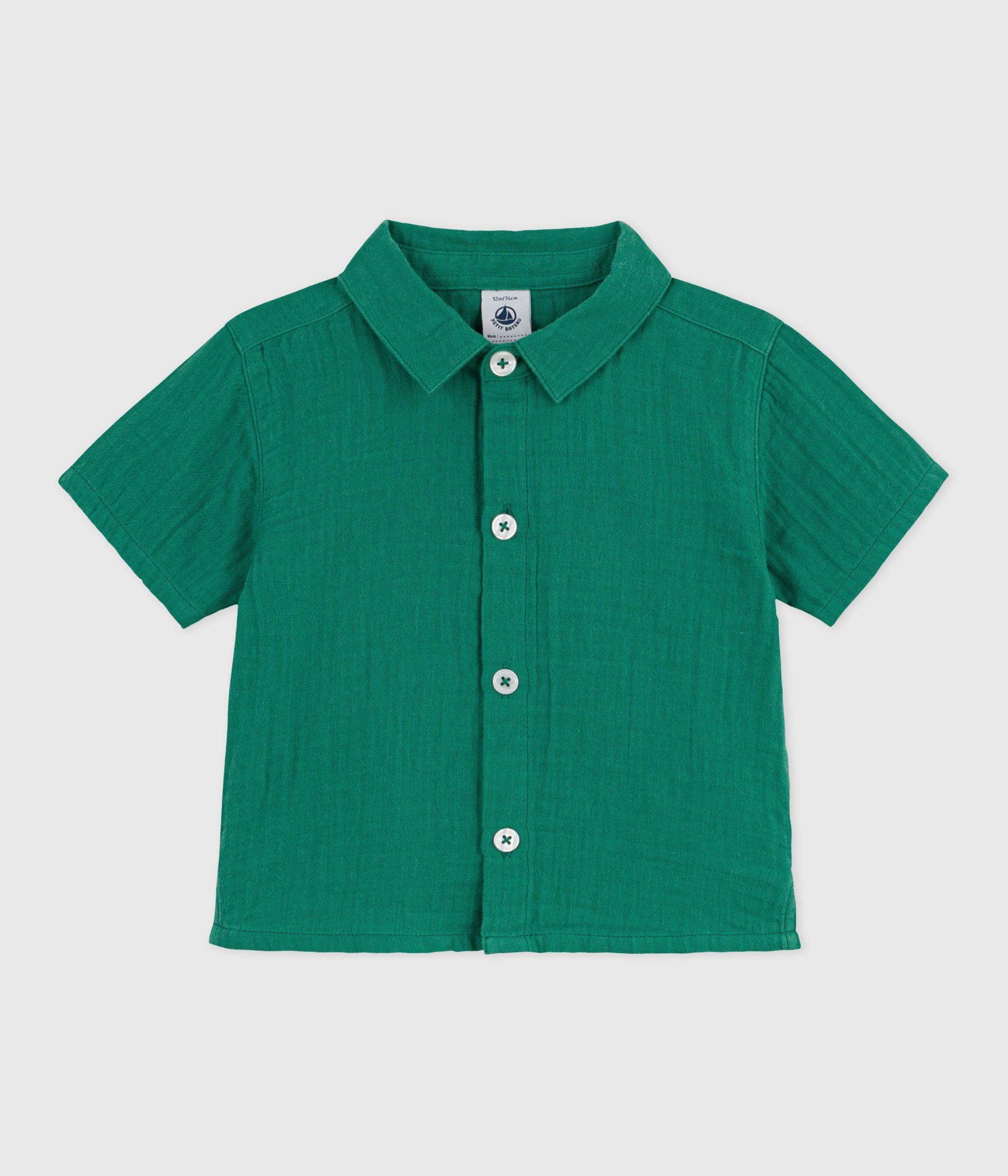 Babies' short-sleeved plain cotton/linen shirt