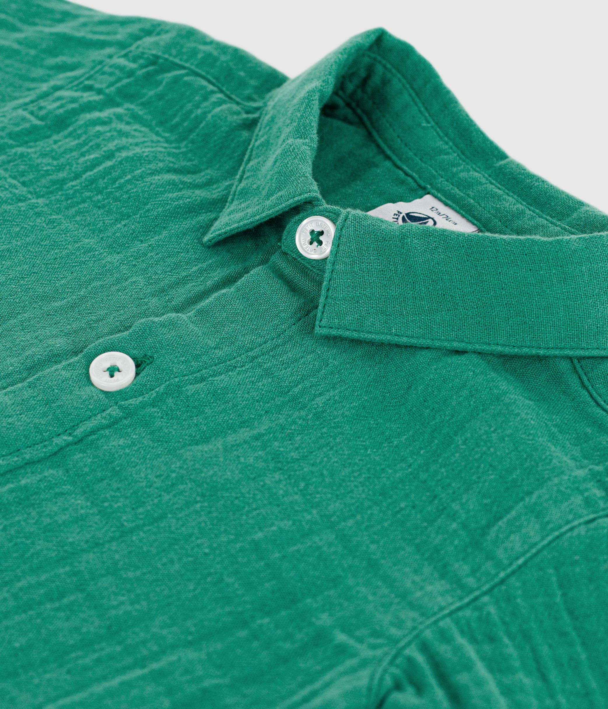 Babies' short-sleeved plain cotton/linen shirt