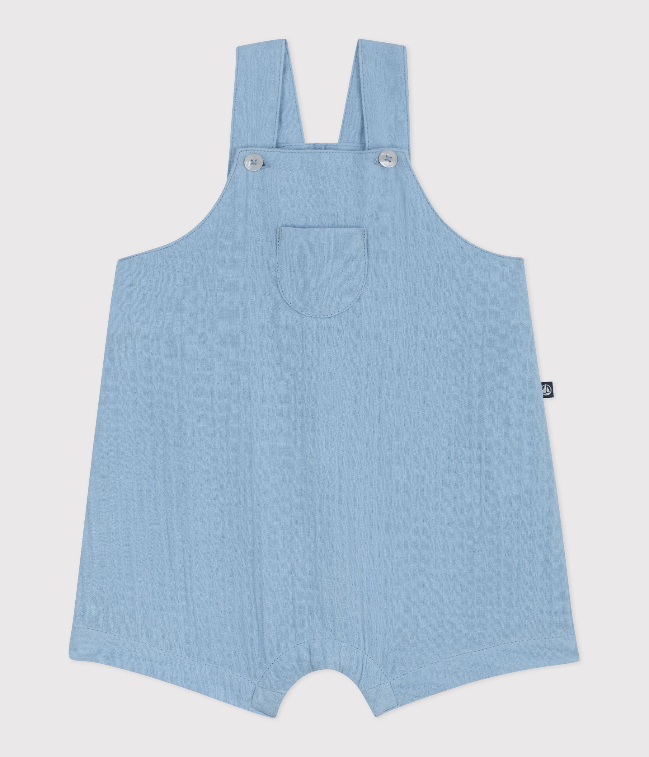 Babies' plain cotton gauze short dungarees