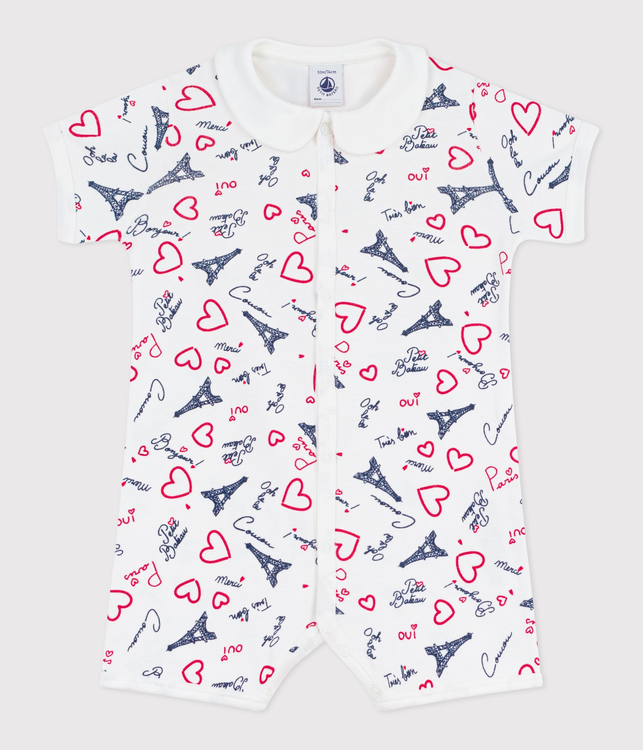 Babies' Paris print cotton playsuit with a collar