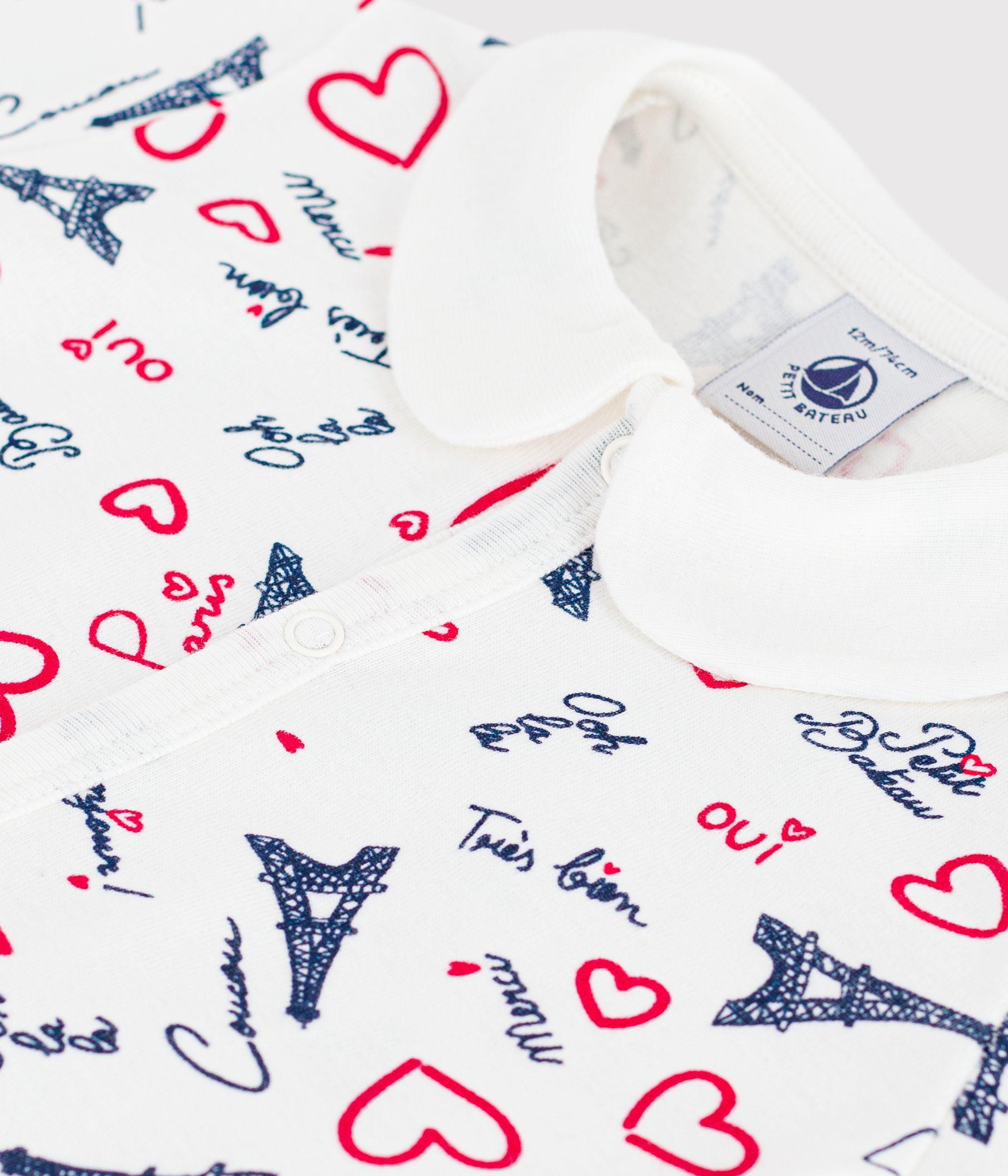 Babies' Paris print cotton playsuit with a collar