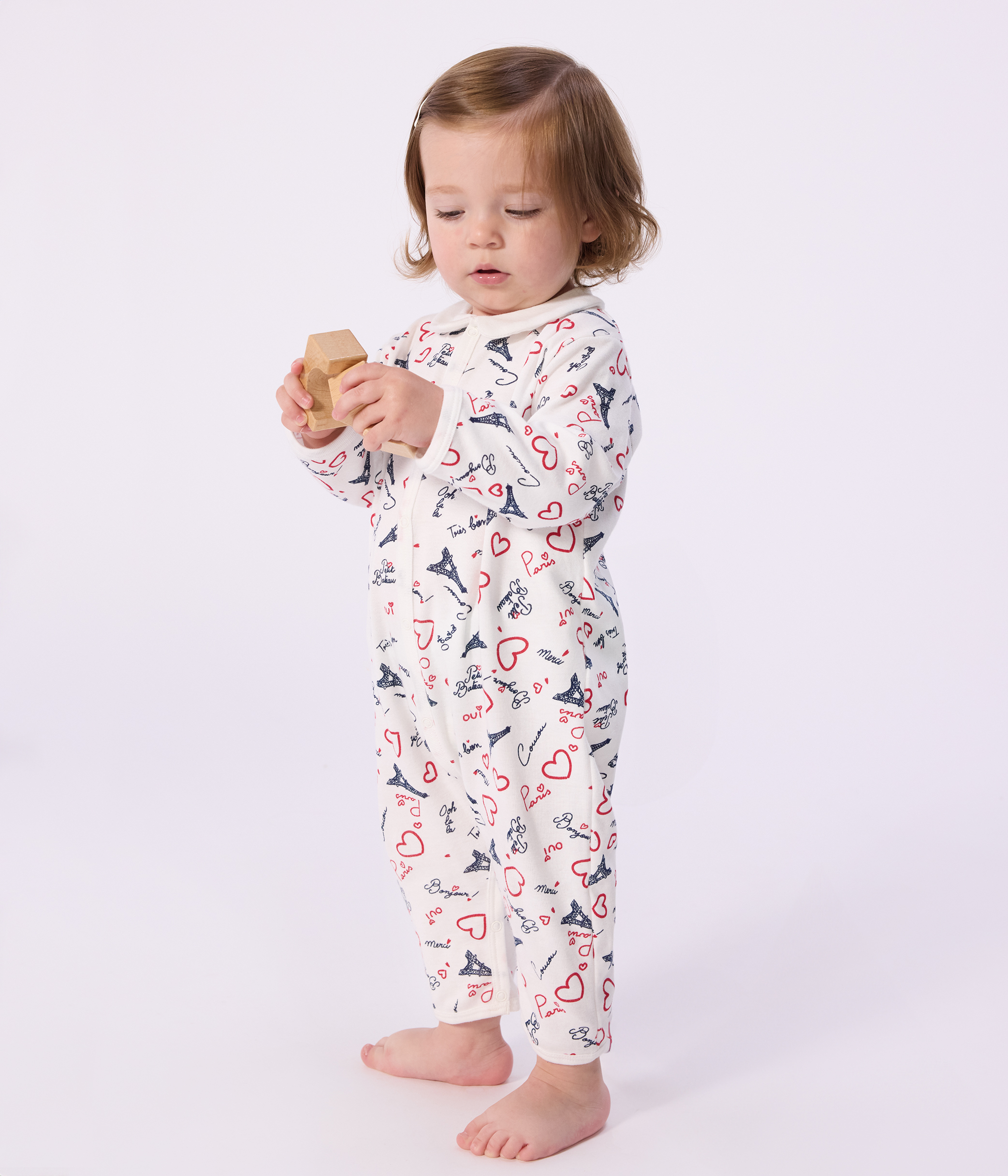 Babies' Paris-print footless cotton pyjama suit