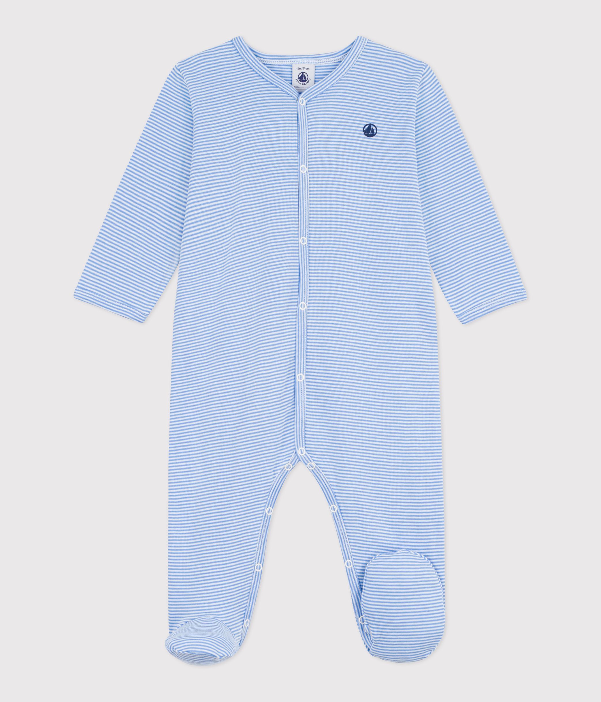 Babies' stripy printed cotton pyjama suit