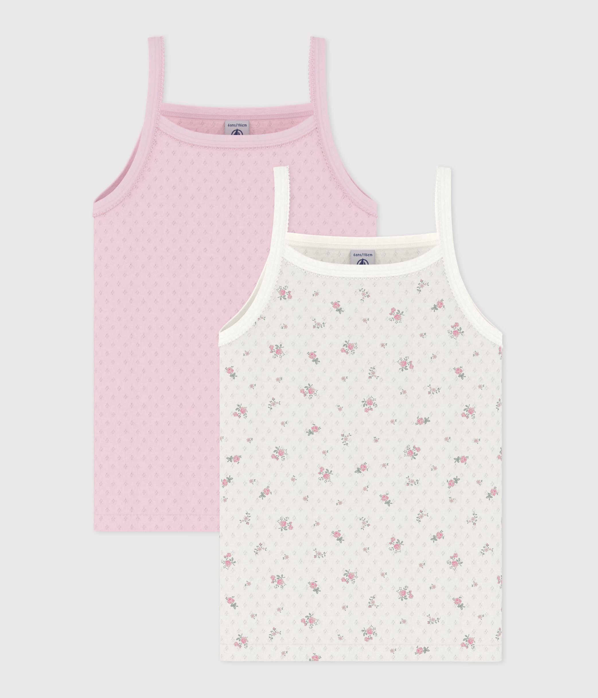 Pack of children's floral print openwork cotton tank tops