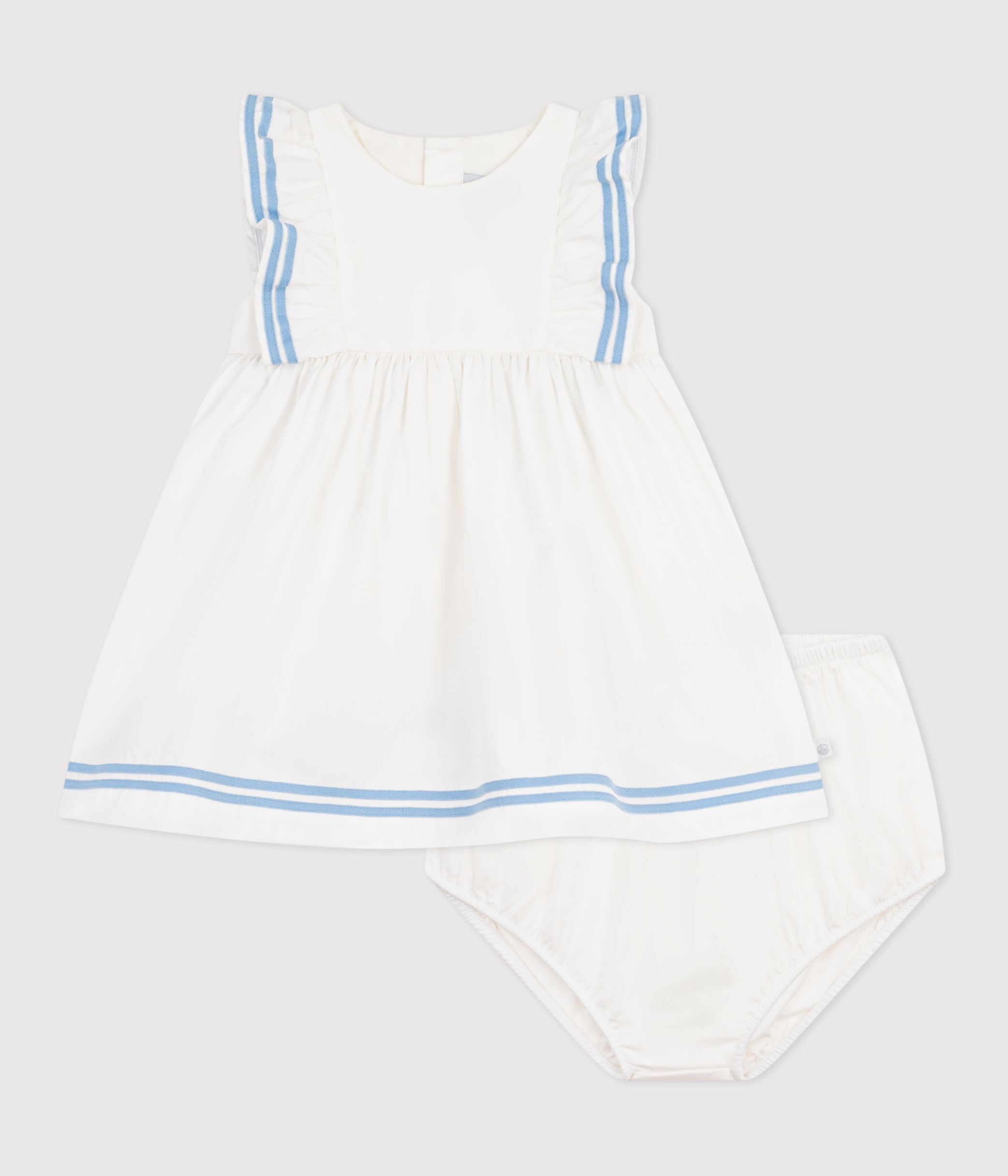 Babies' sleeveless plain cotton dress with matching bloomers