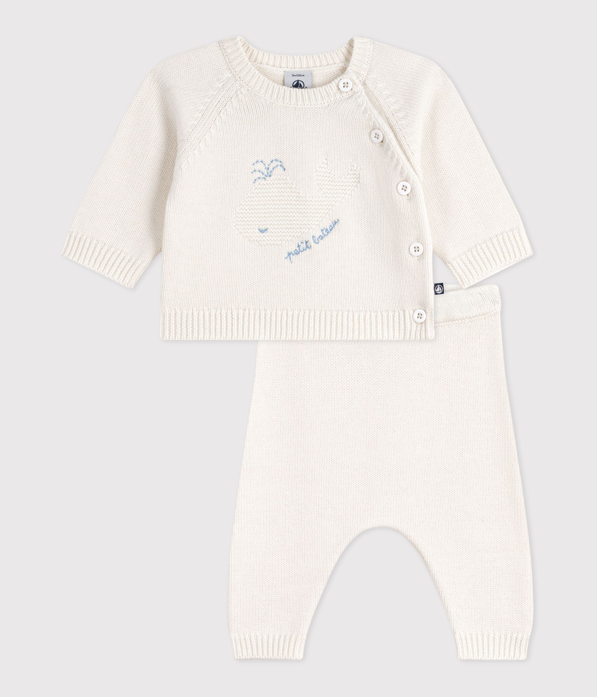 Babies' knitted wool and cotton outfit with a whale design