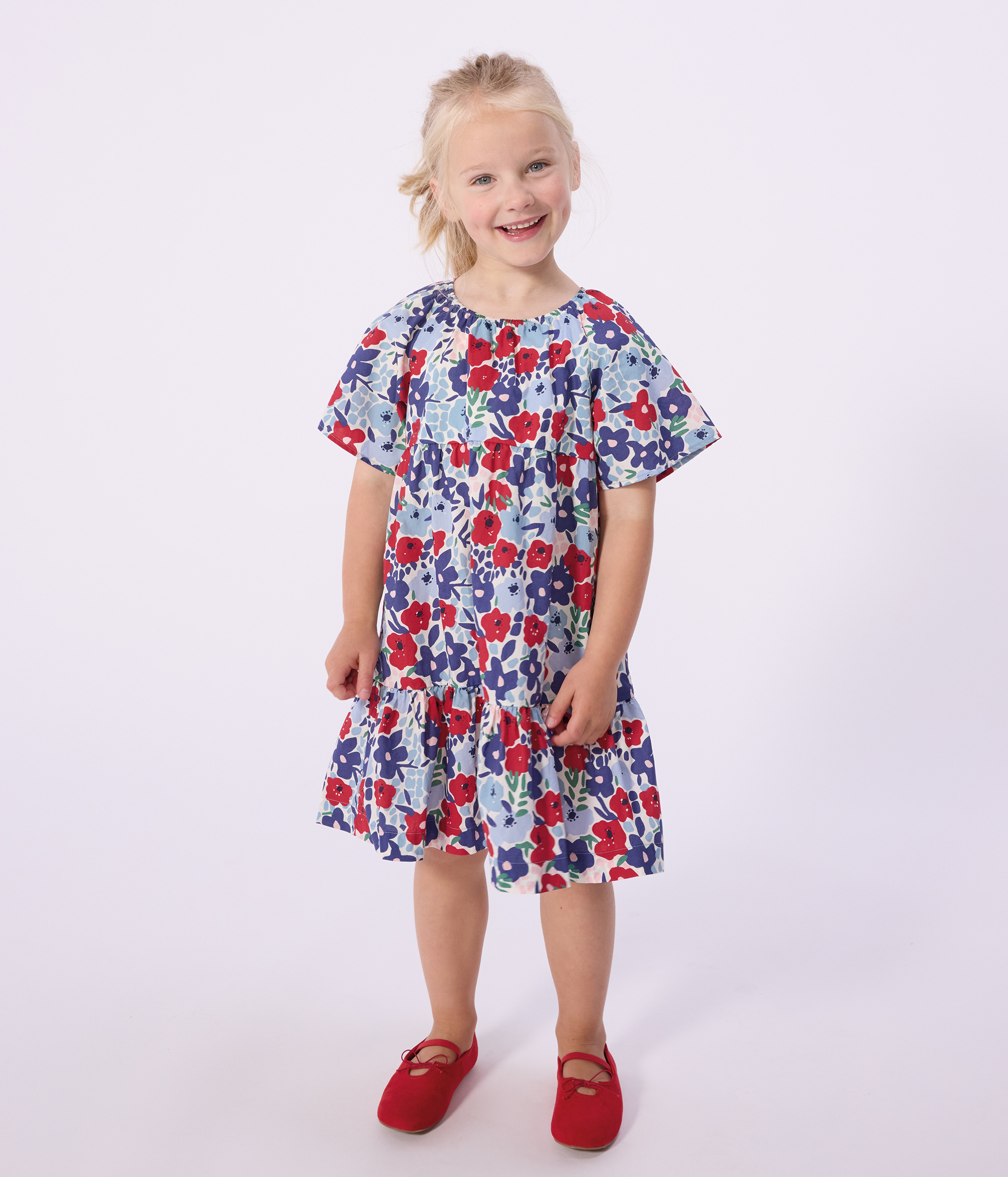 Children's short-sleeved floral print cotton dress