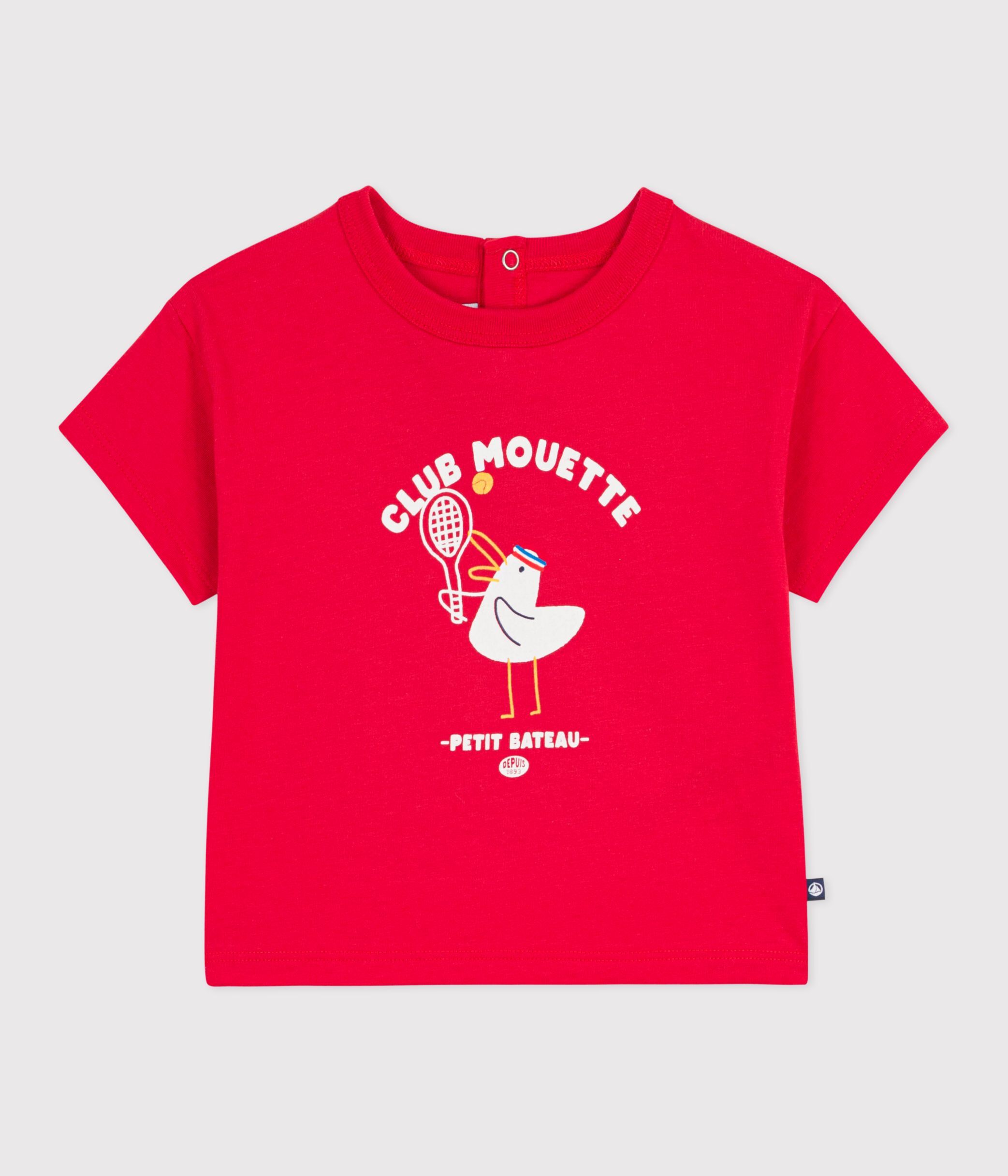 Babies' short-sleeved cotton T-shirt with a seagull motif