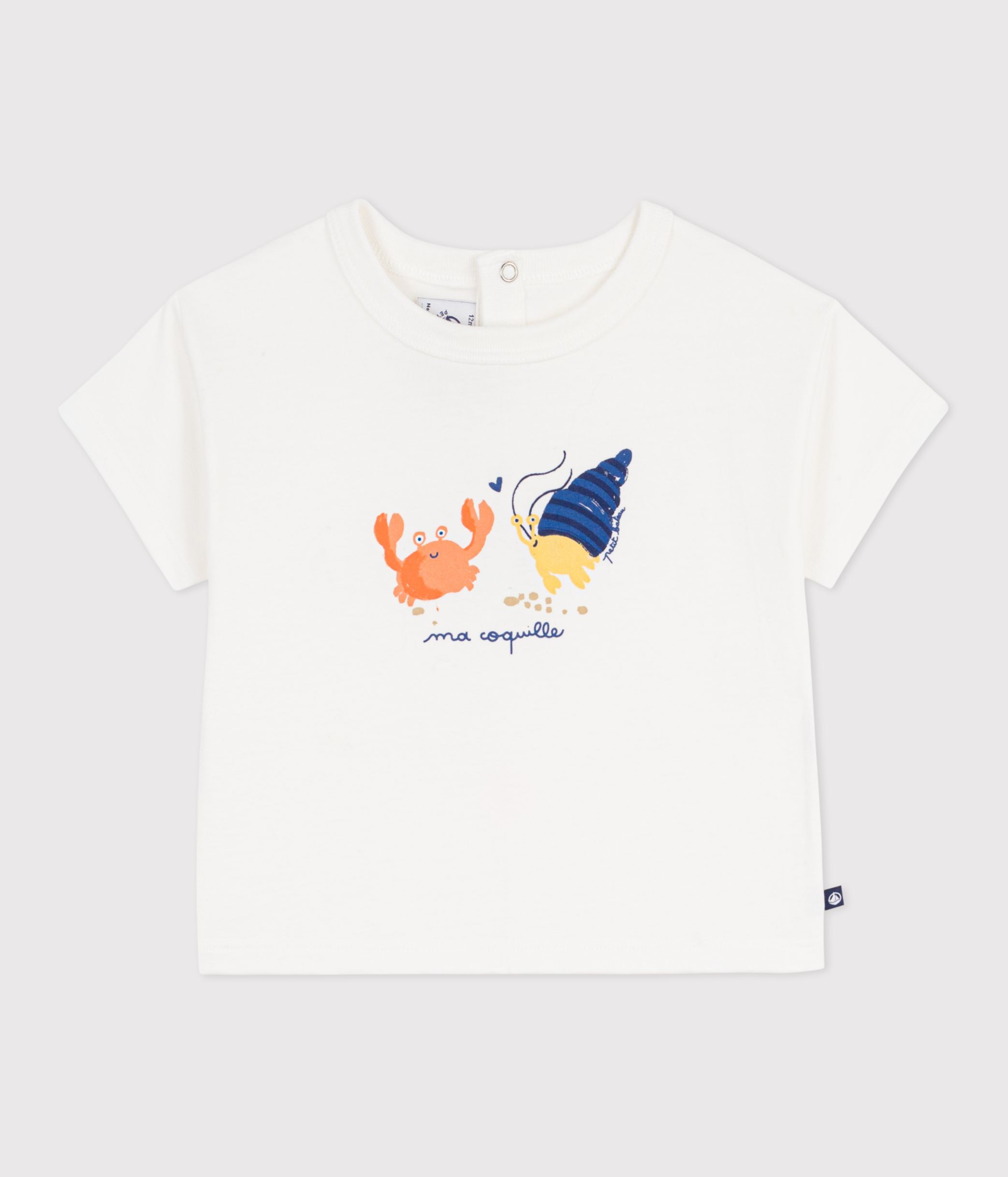 Babies' short-sleeved cotton T-shirt with a seagull motif