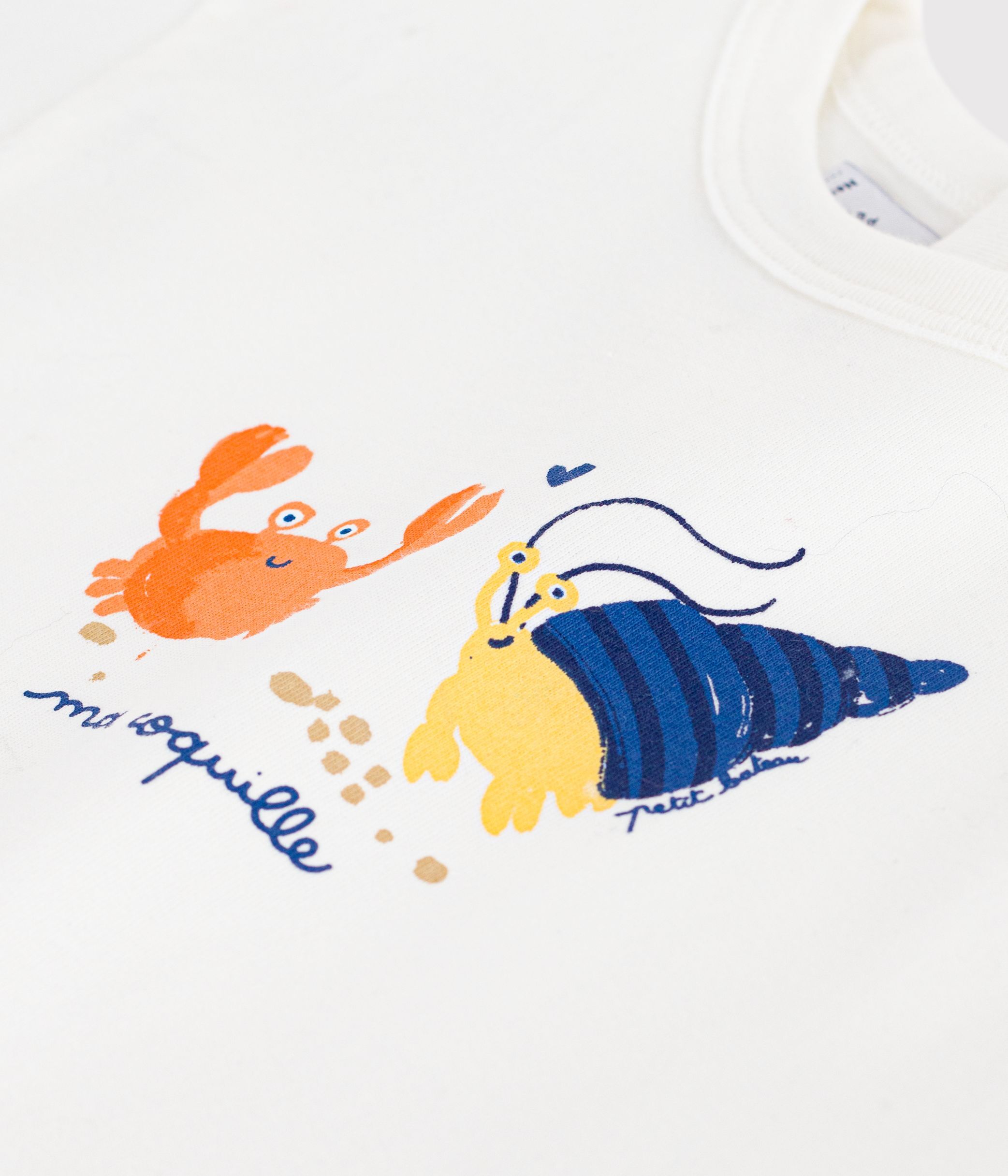 Babies' short-sleeved cotton T-shirt with a seagull motif