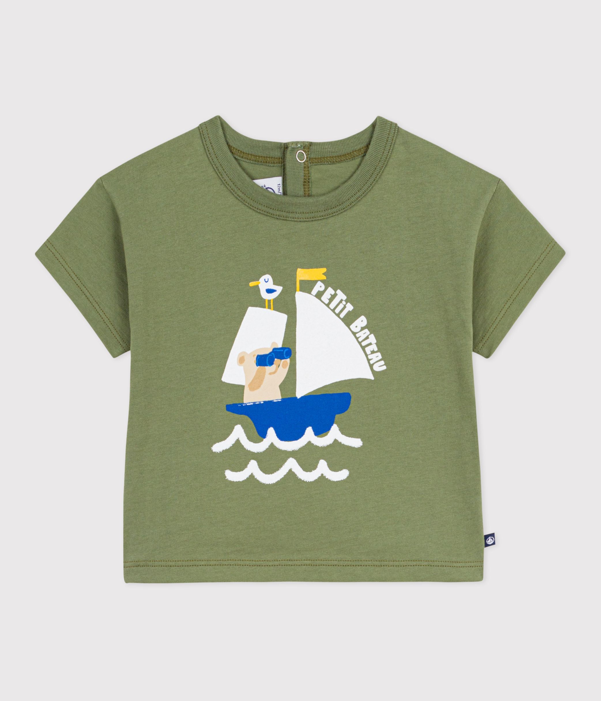 Babies' short-sleeved cotton T-shirt with a seagull motif