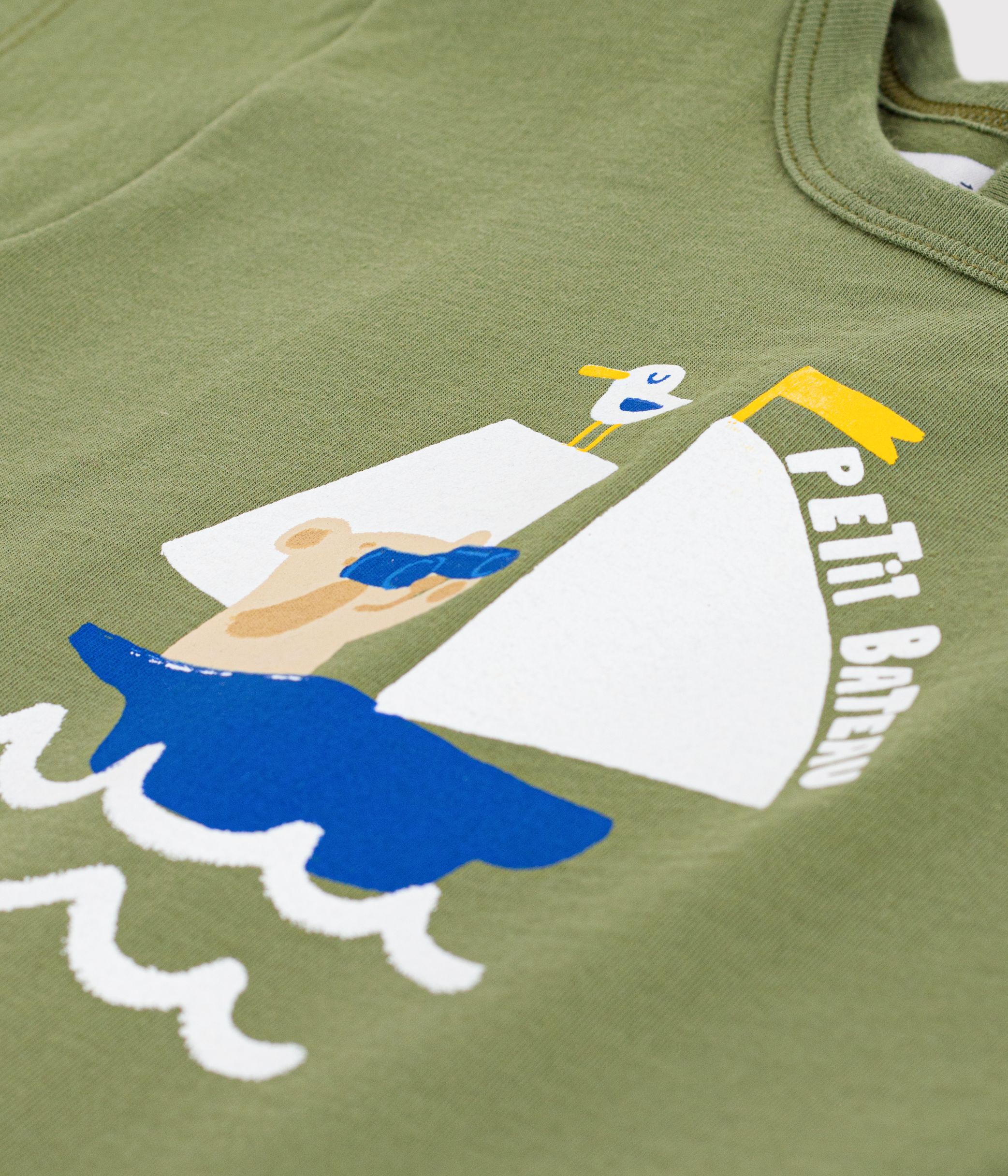 Babies' short-sleeved cotton T-shirt with a seagull motif