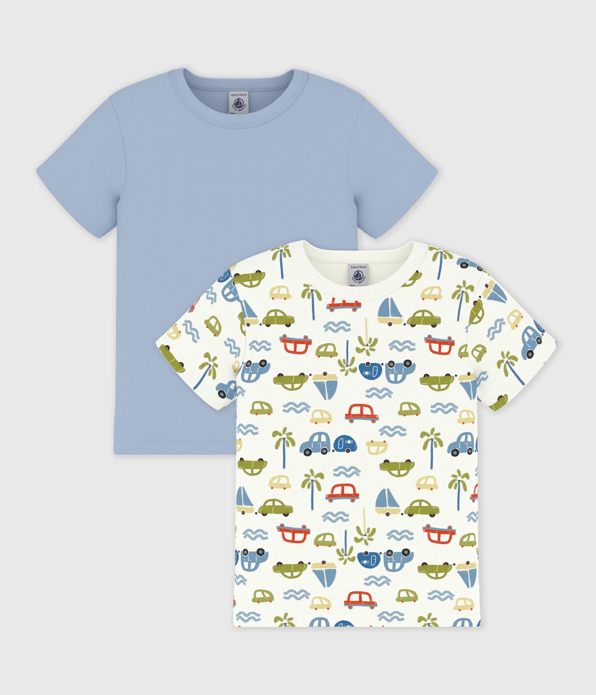 Pack of children's short-sleeved cotton T-shirts with cars