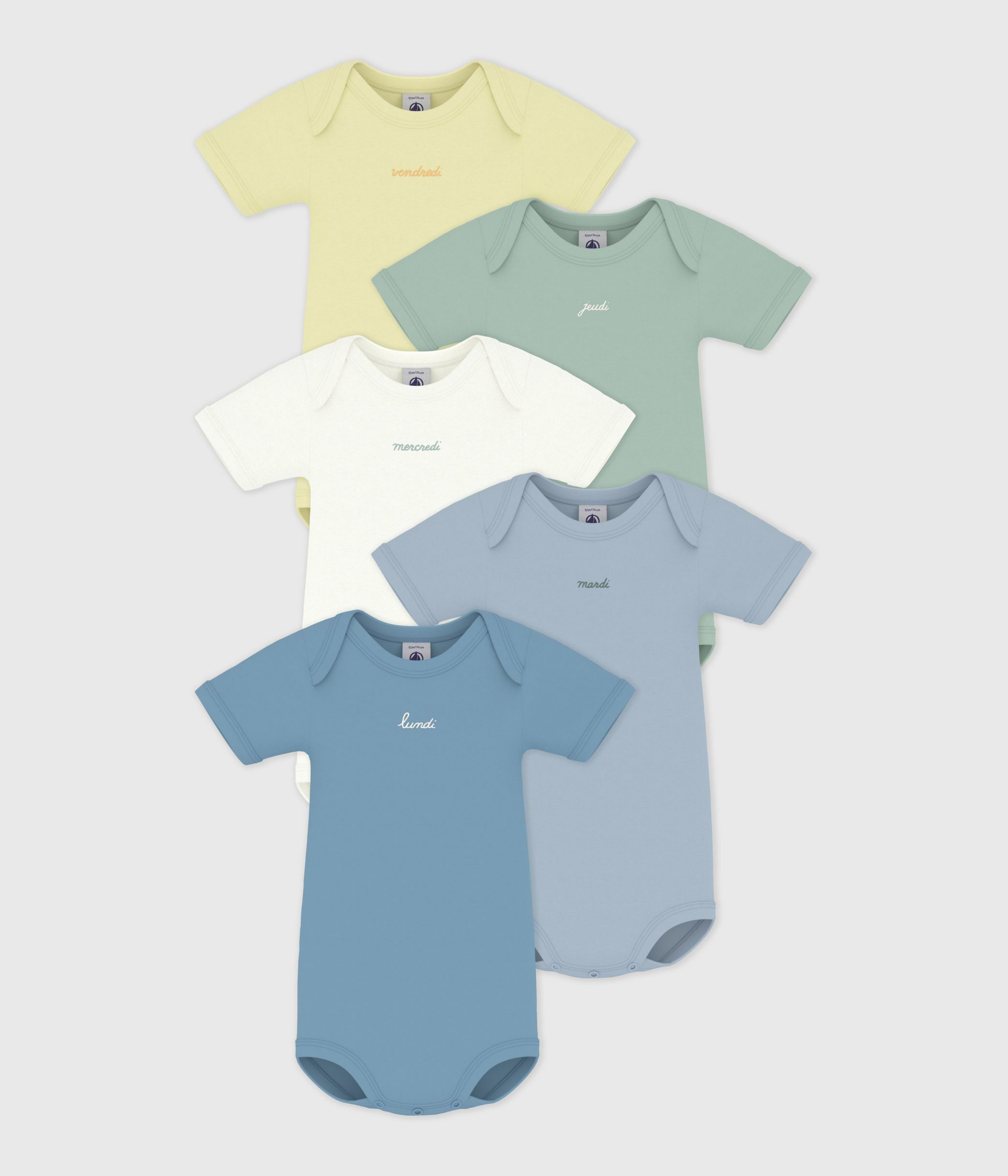 Pack of babies' short-sleeved plain cotton bodies