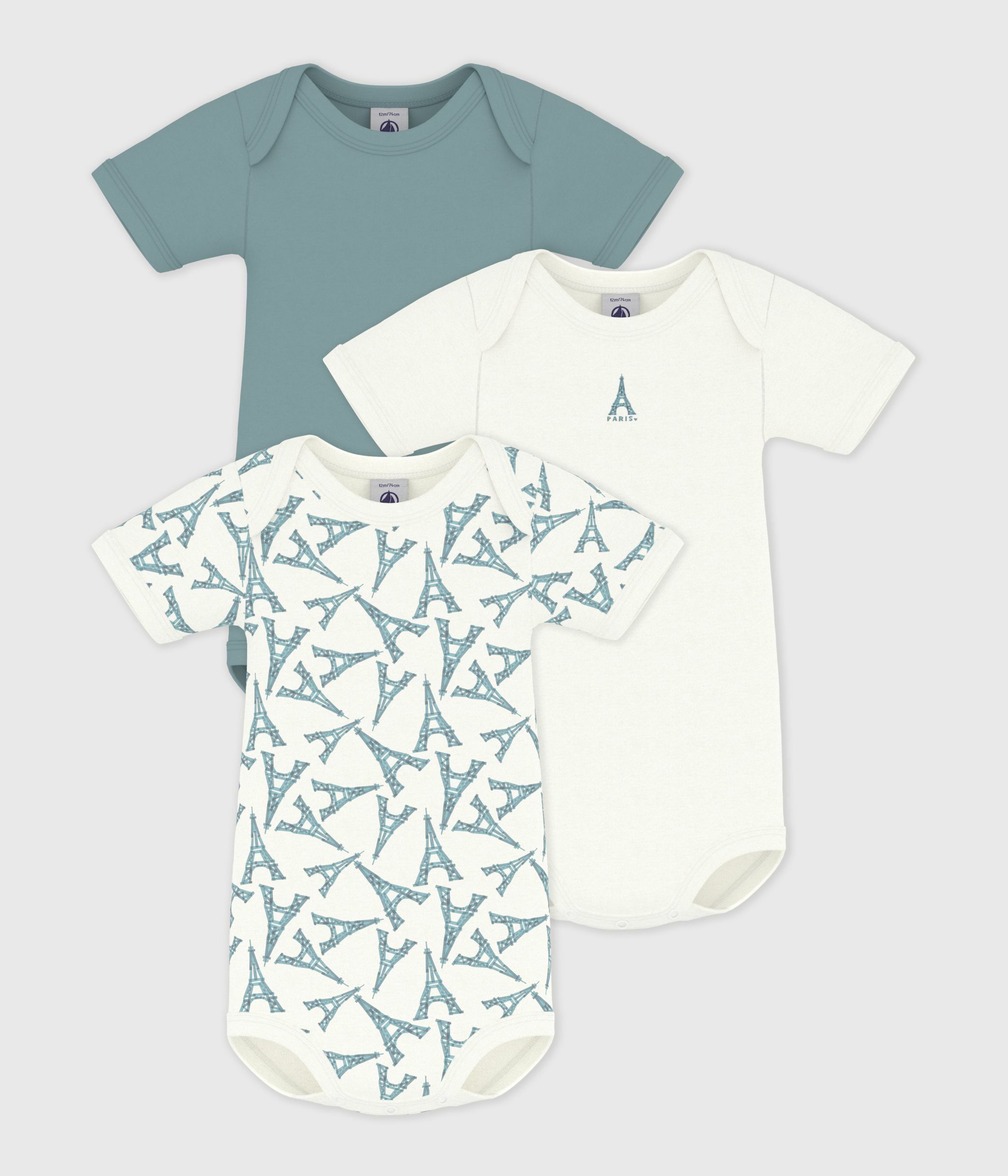 Pack of babies' short-sleeved Eiffel Tower print cotton bodies