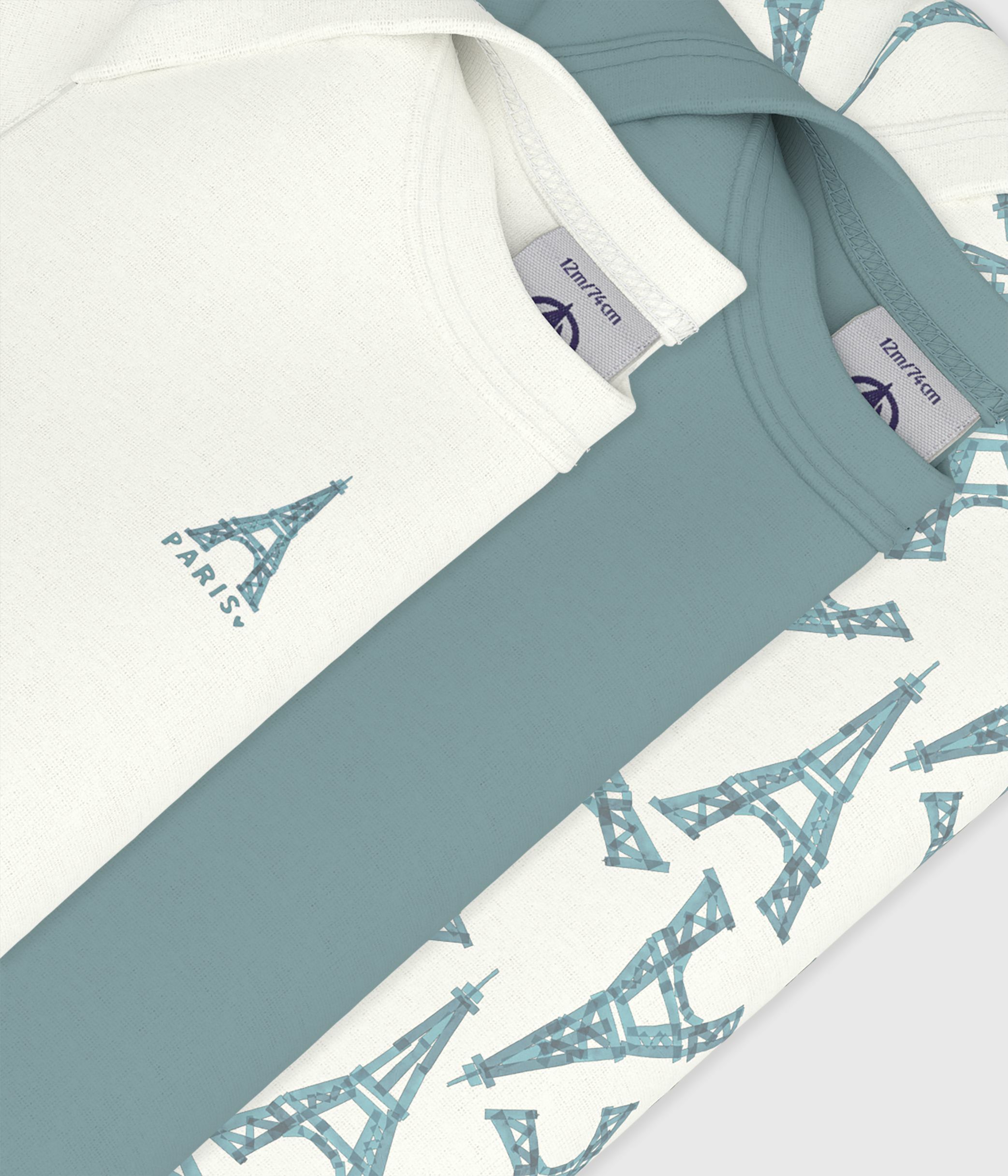 Pack of babies' short-sleeved Eiffel Tower print cotton bodies
