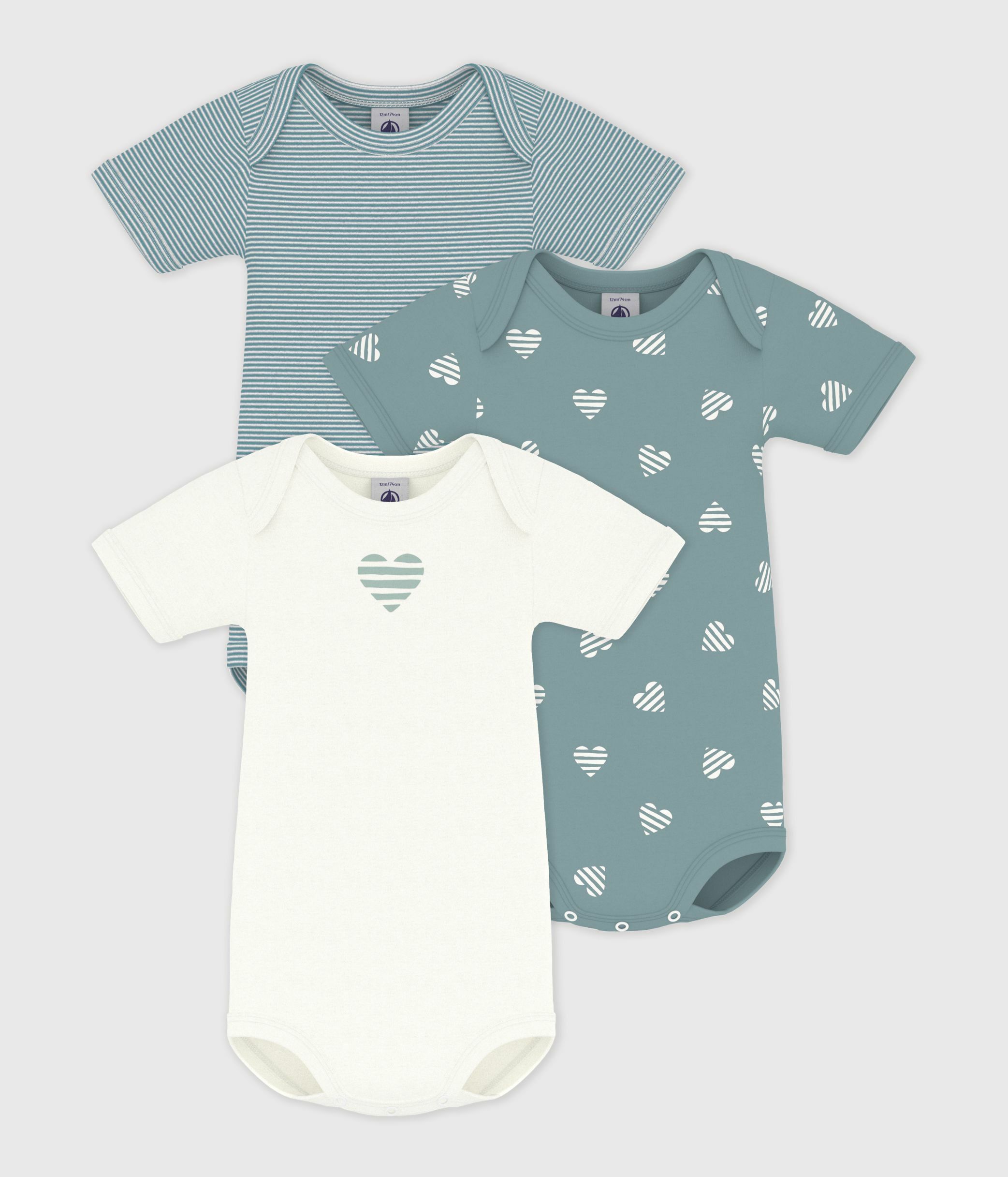 Pack of babies' short-sleeved heart print cotton bodies
