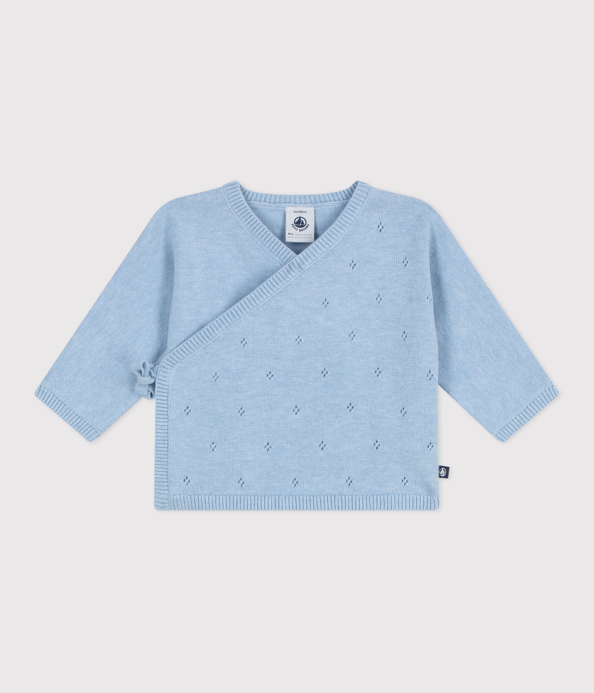 Babies' wool and cotton openwork knit wrapover top