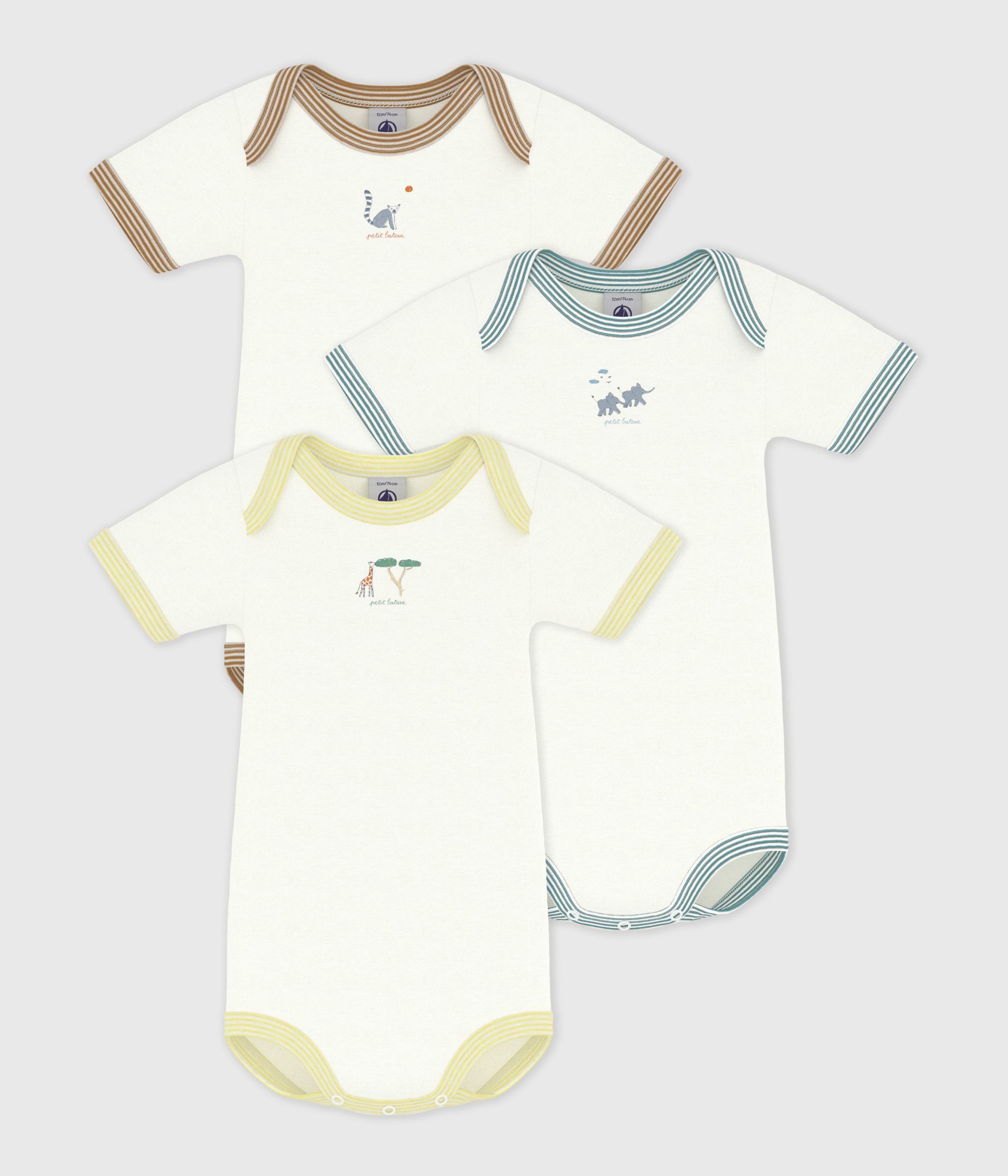 Pack of babies' short-sleeved plain cotton bodies