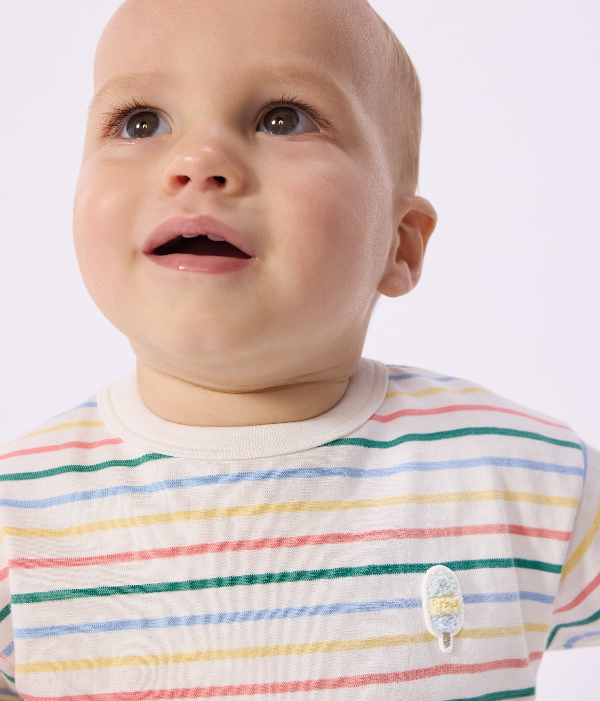 Babies' short-sleeved stripy cotton T-shirt