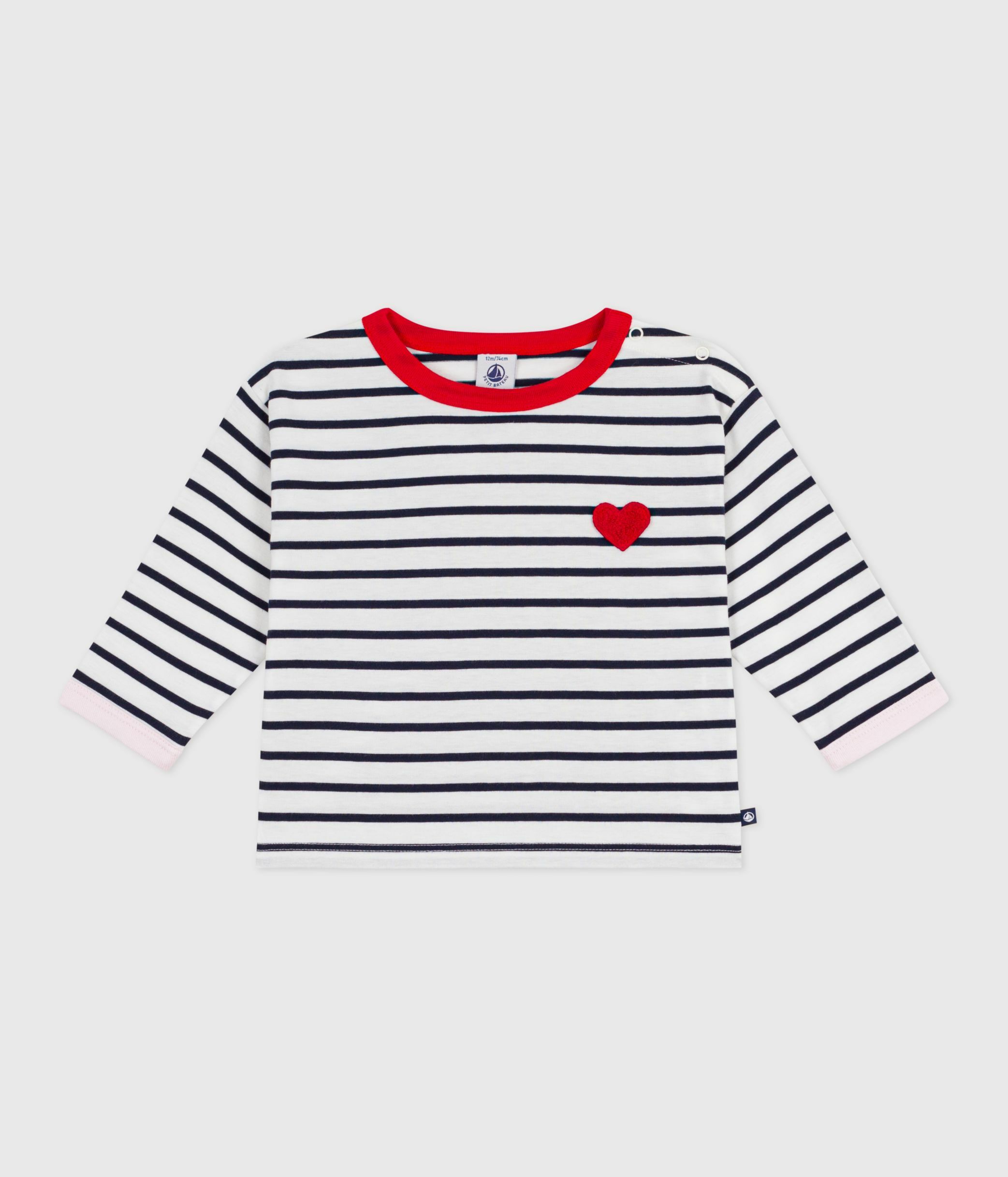 Babies' long sleeved cotton T-shirt with Breton stripes