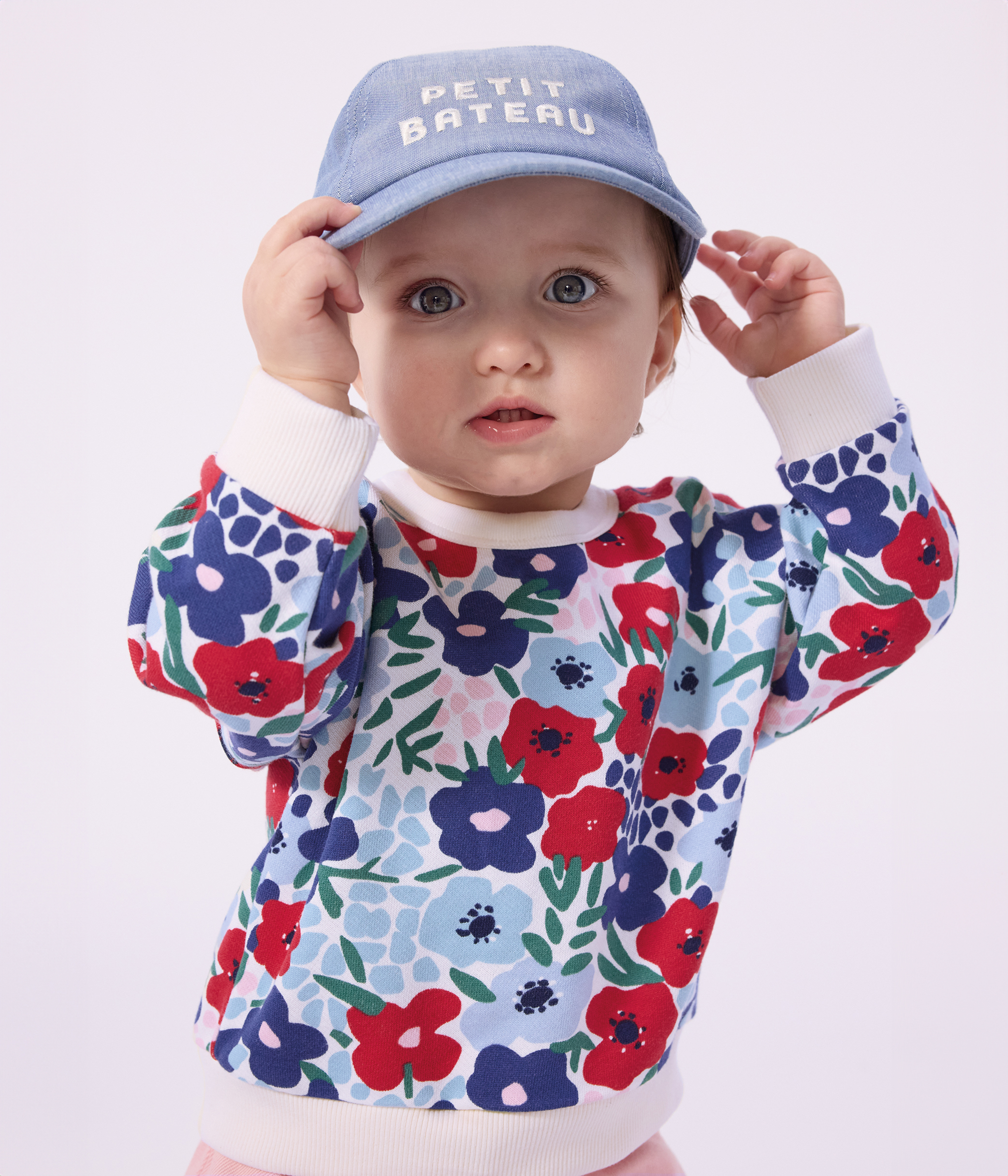 Babies' flower-print cotton hooded sweatshirt
