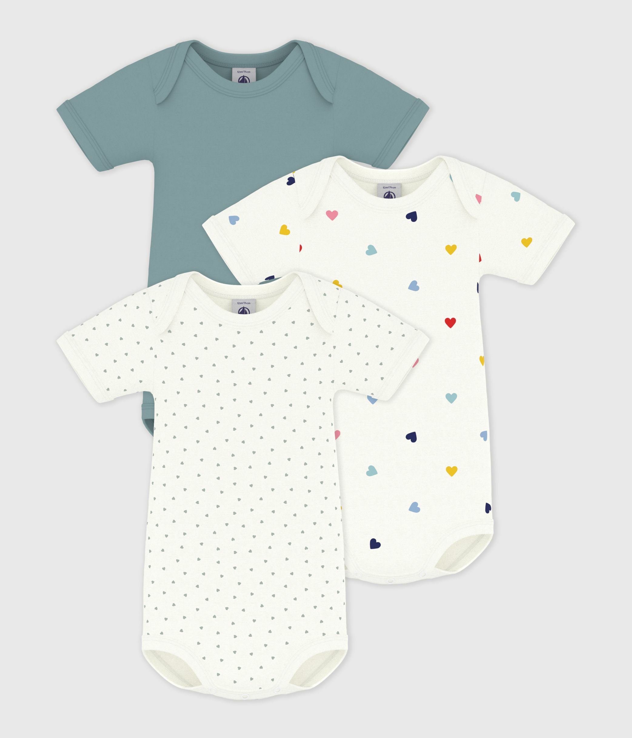 Pack of babies' short-sleeved heart print cotton bodies