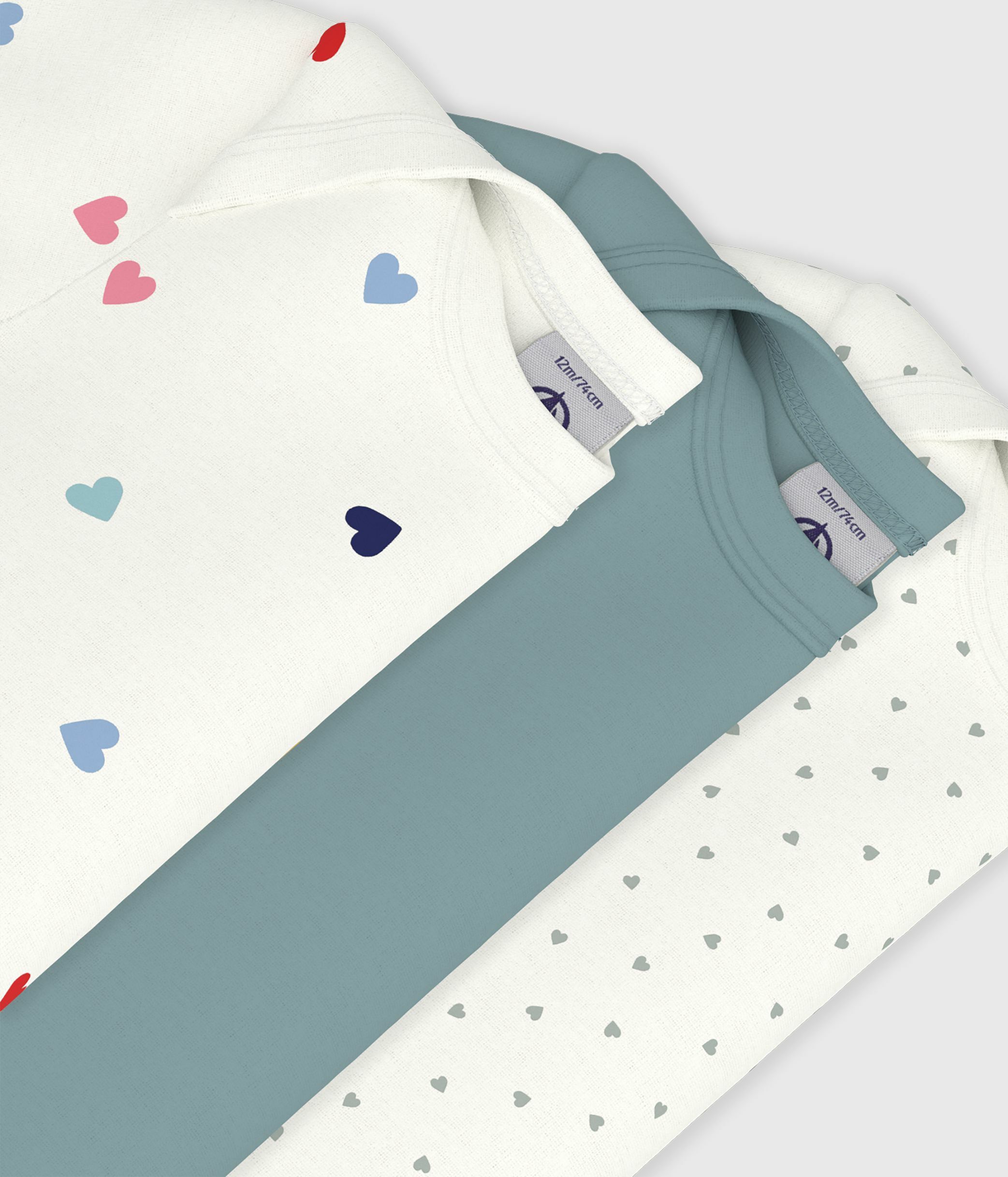 Pack of babies' short-sleeved heart print cotton bodies