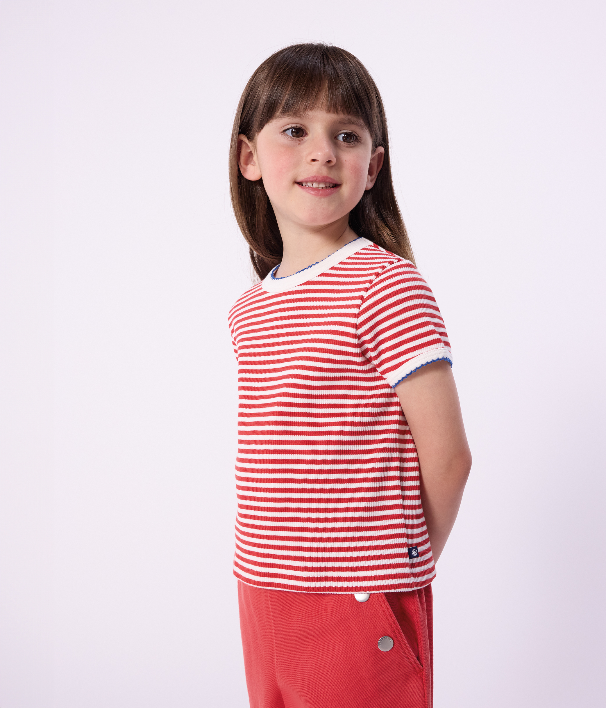 Children's short-sleeved stripy cotton T-shirt