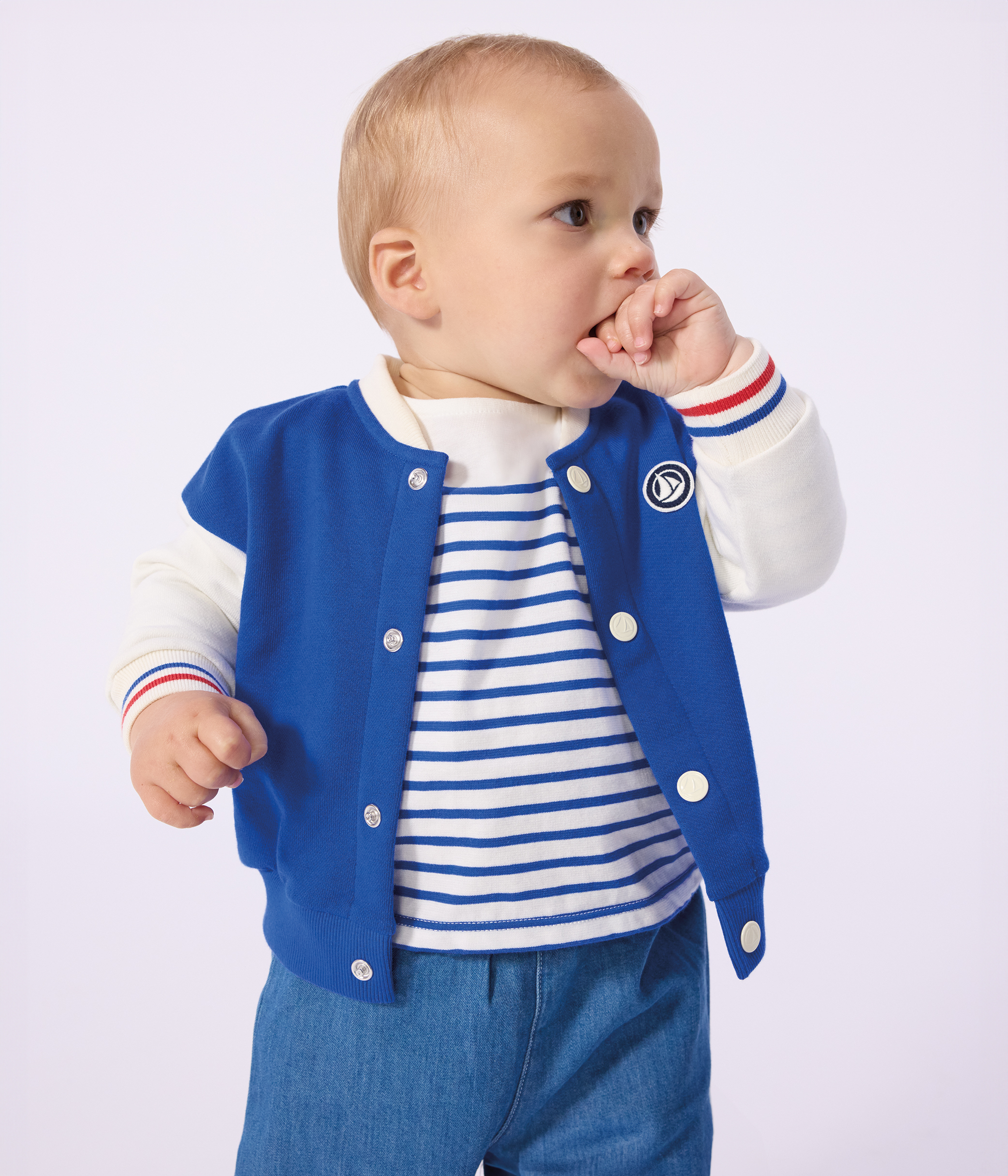 Babies' varsity-style jacket in colourblock cotton