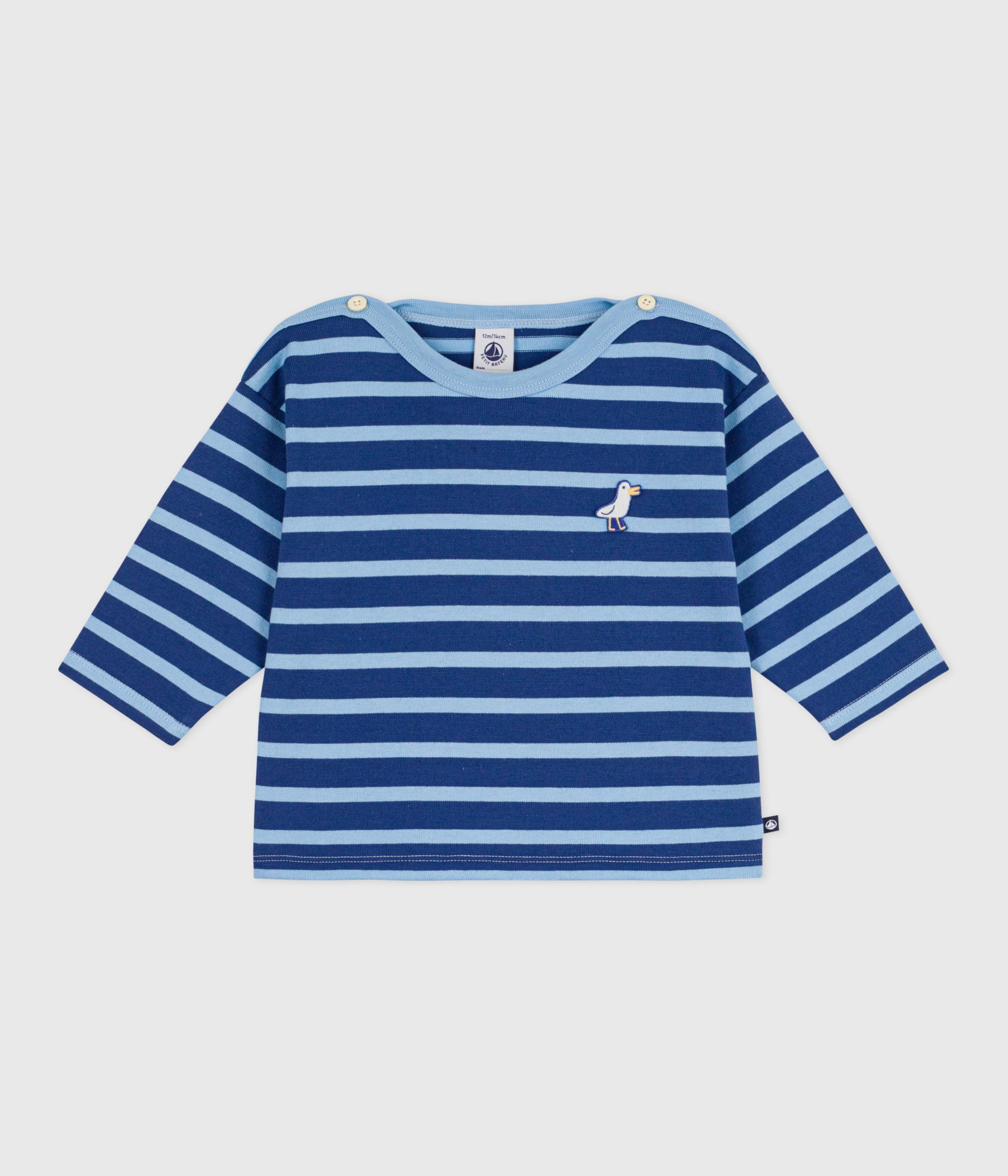 Babies' cotton Breton top with a seagull badge